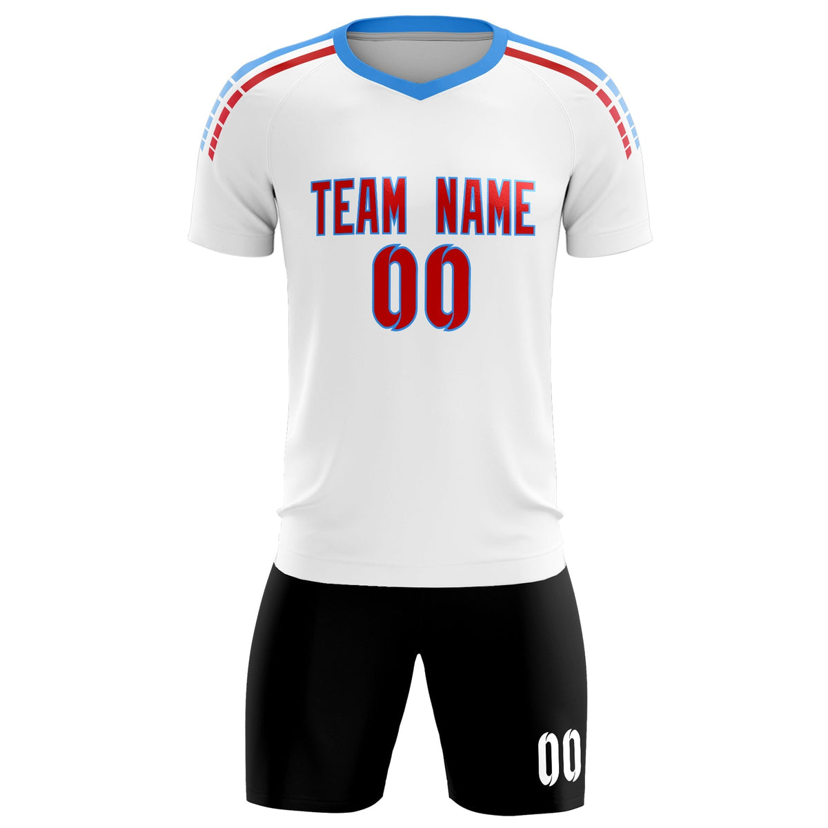 Custom White Raglan Shoulder Striped Football Kit Jersey