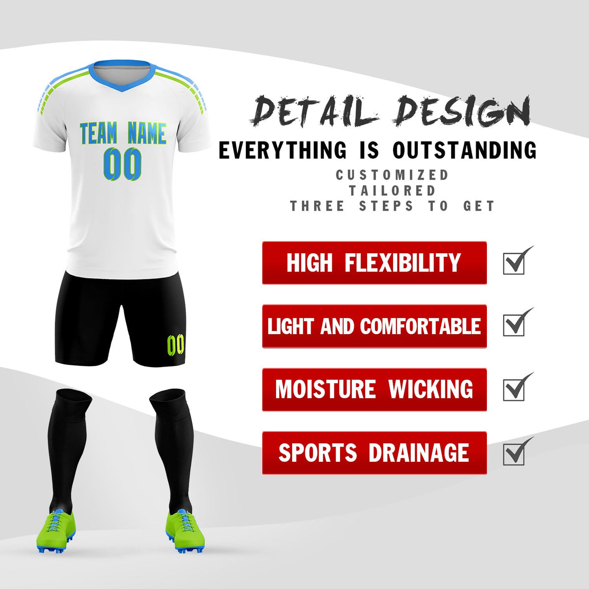 Custom White Raglan Shoulder Striped Football Kit Jersey