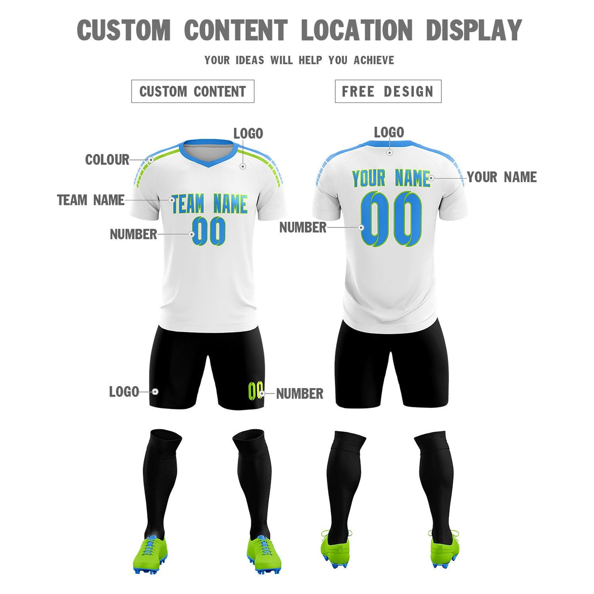 Custom White Raglan Shoulder Striped Football Kit Jersey