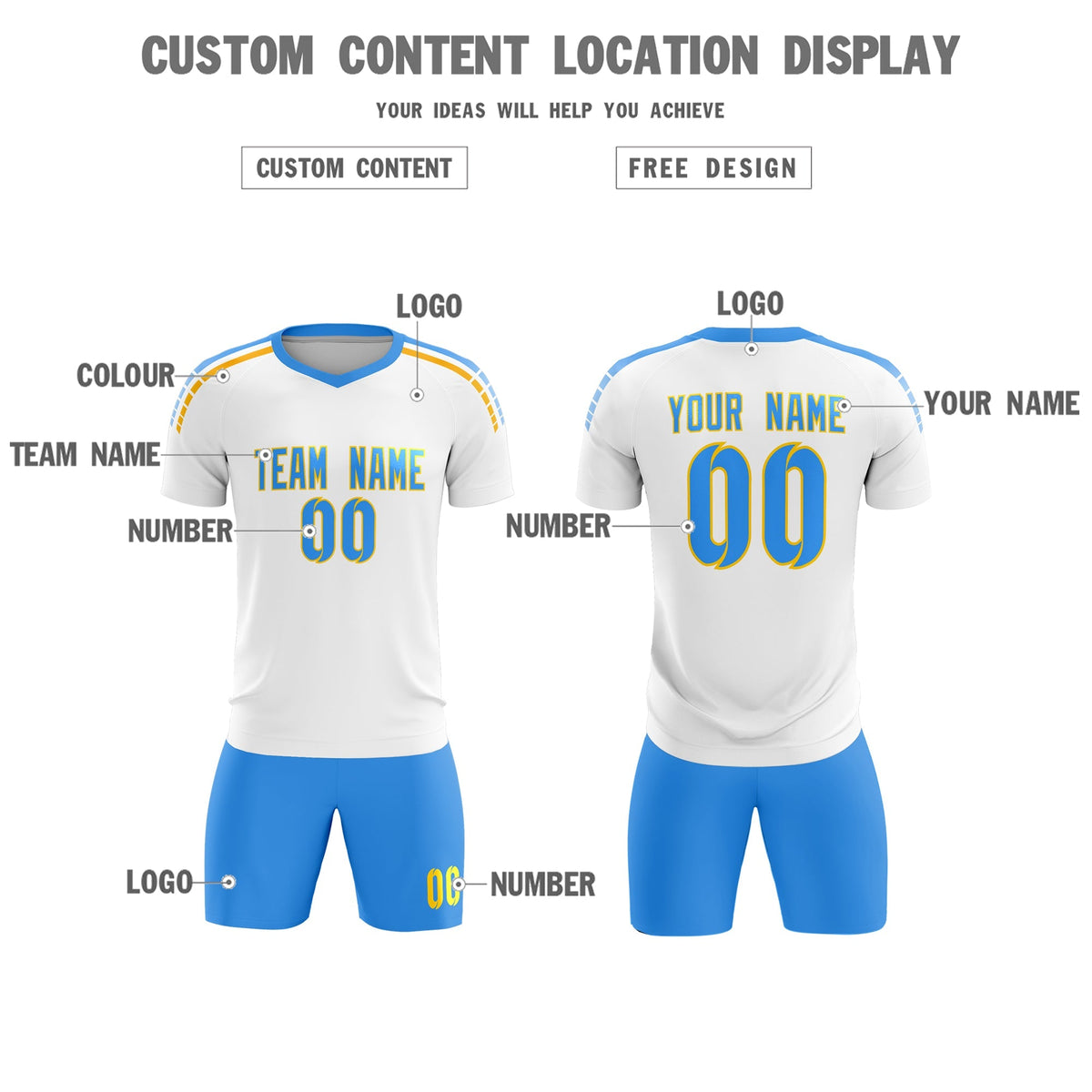 Custom White Raglan Shoulder Striped Football Kit Jersey