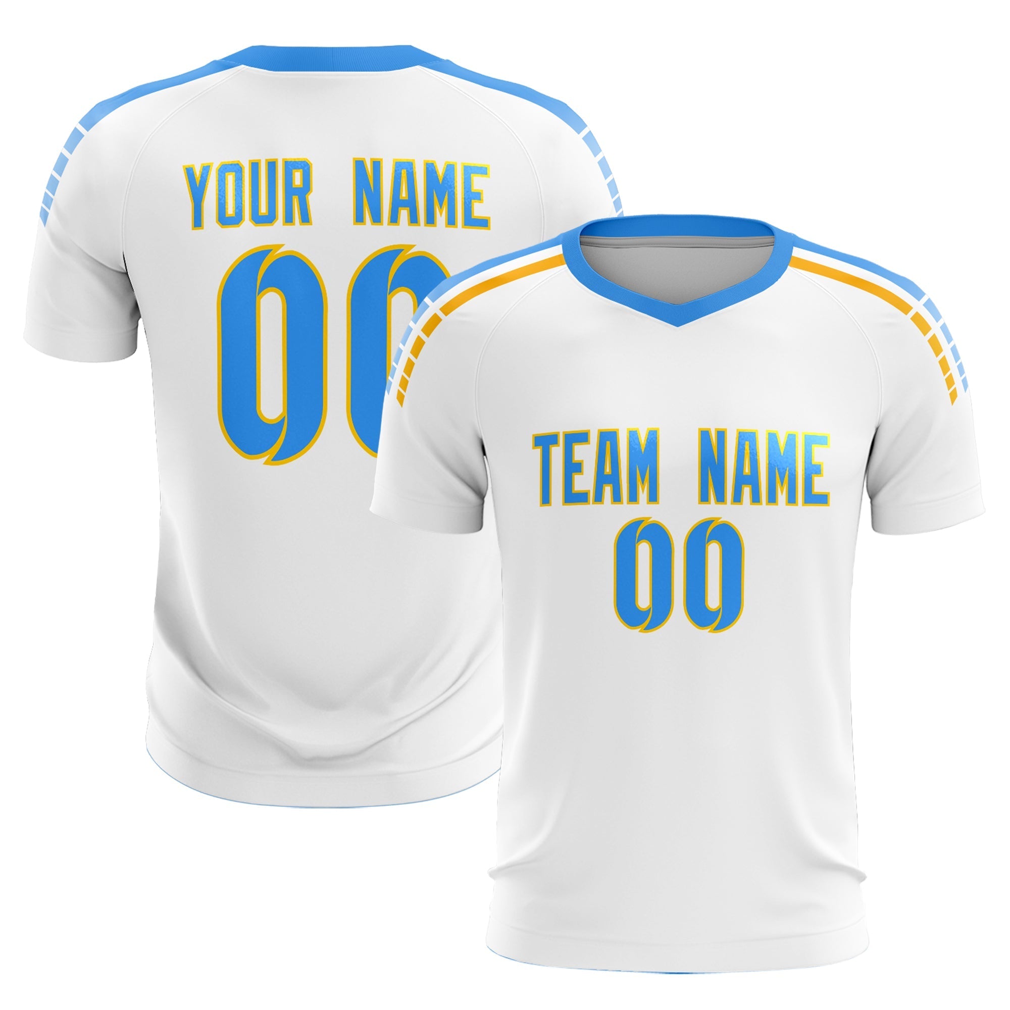 Custom White Raglan Shoulder Striped Football Kit Jersey