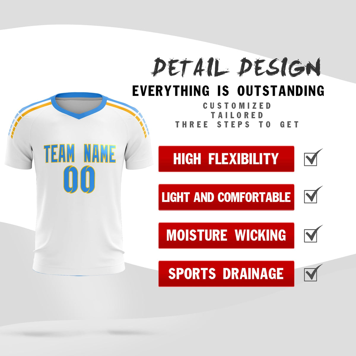 Custom White Raglan Shoulder Striped Football Kit Jersey