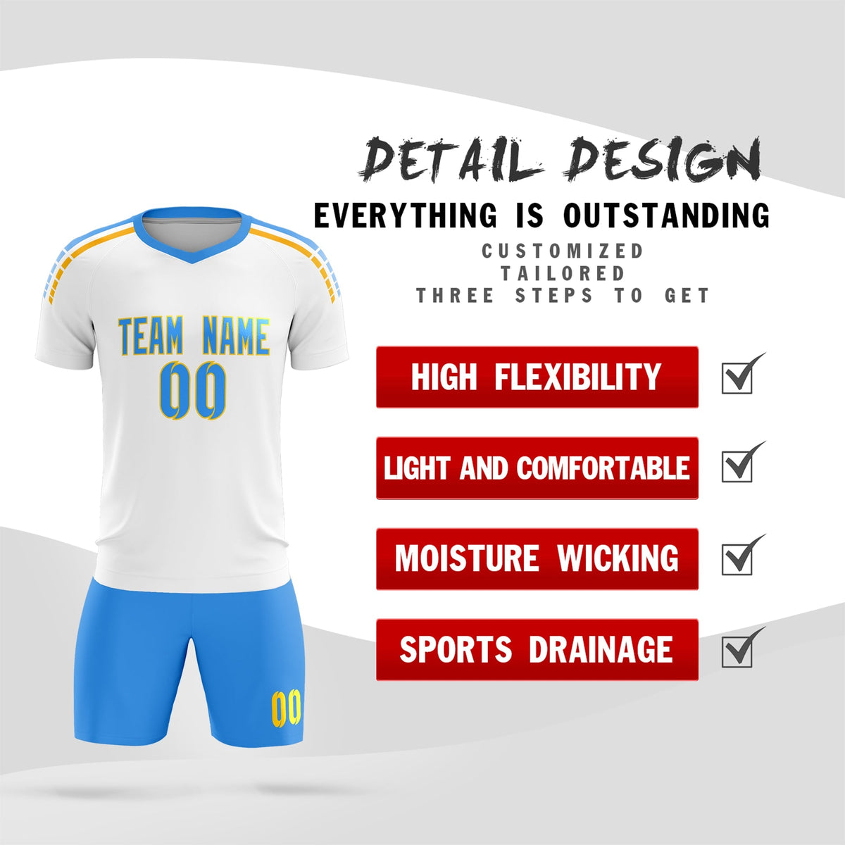 Custom White Raglan Shoulder Striped Football Kit Jersey