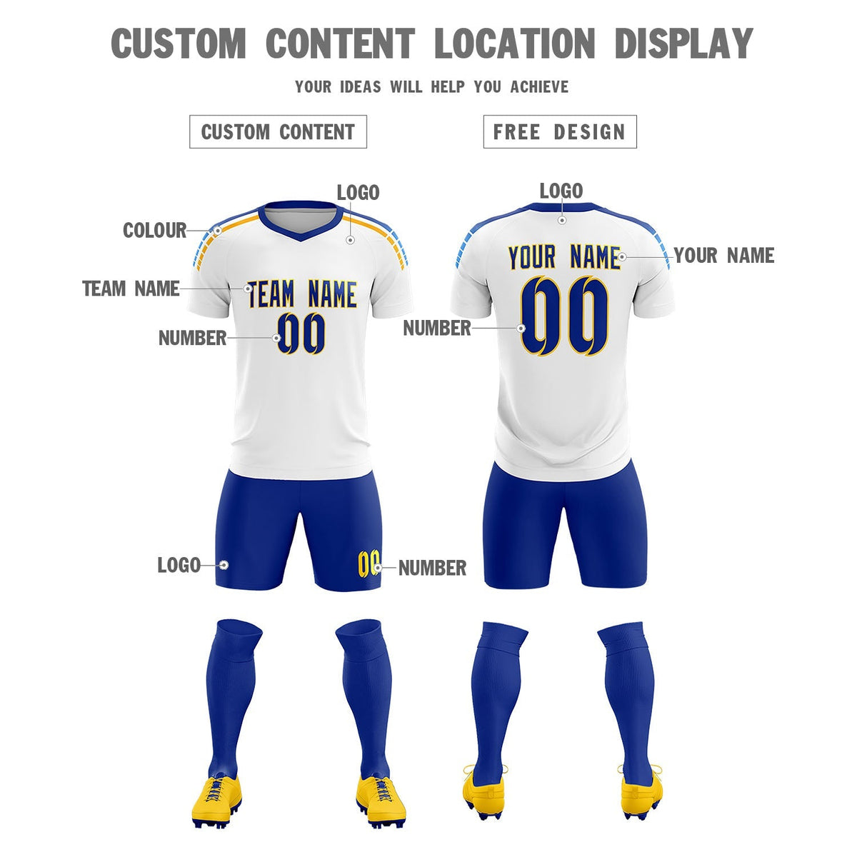 Custom White Raglan Shoulder Striped Football Kit Jersey