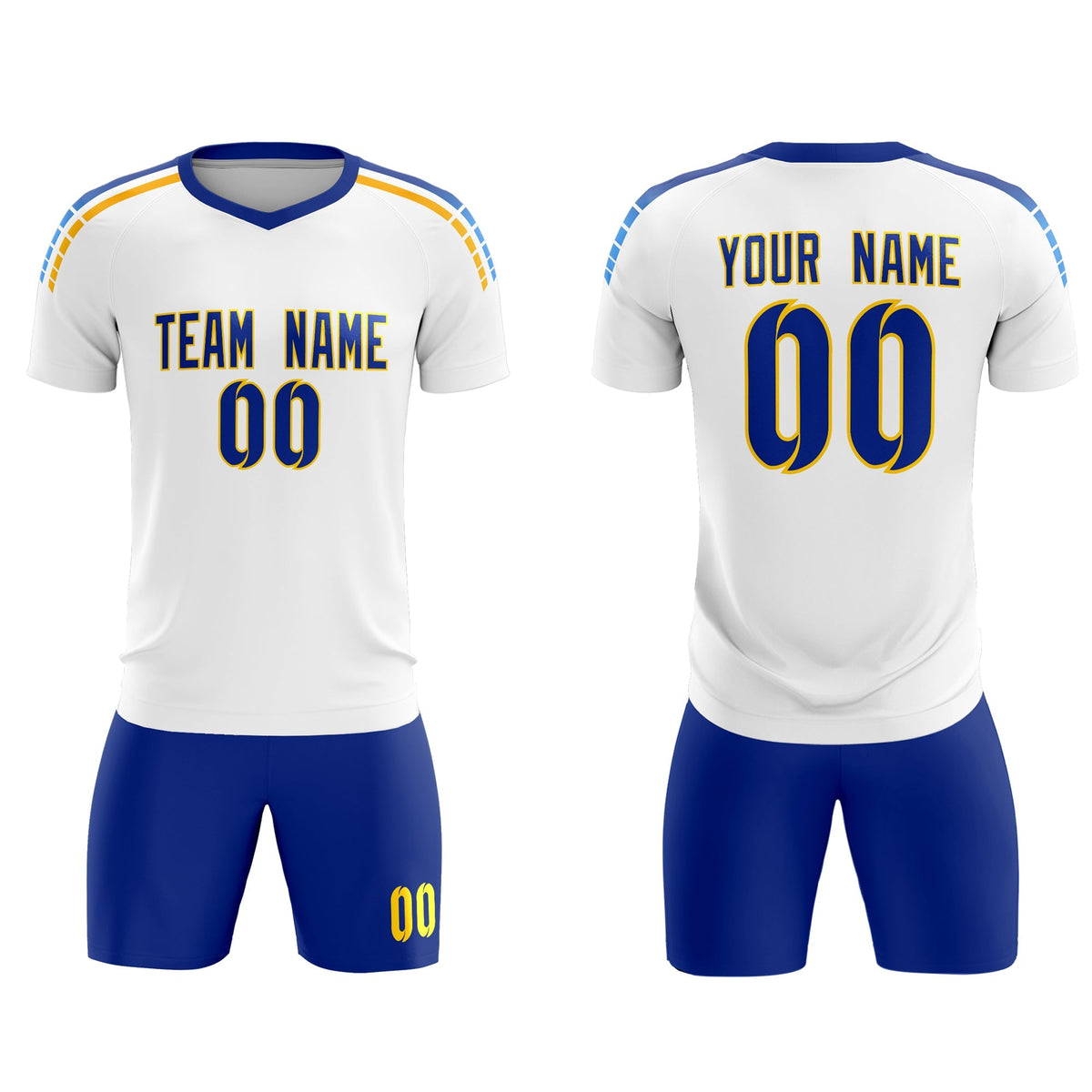 Custom White Raglan Shoulder Striped Football Kit Jersey