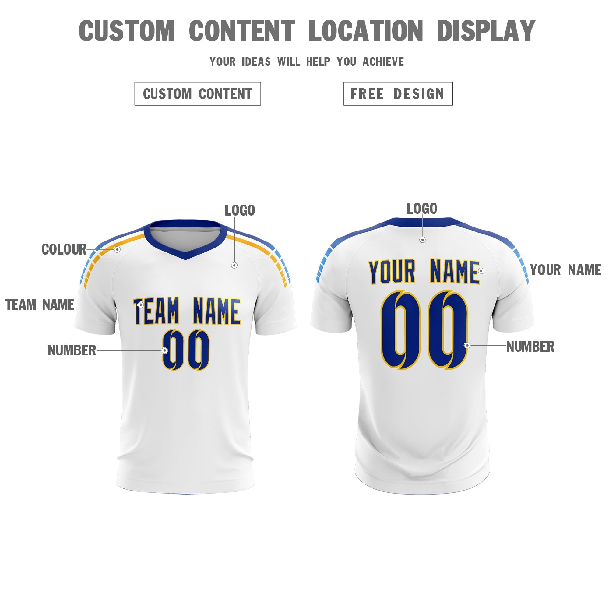 Custom White Raglan Shoulder Striped Football Kit Jersey