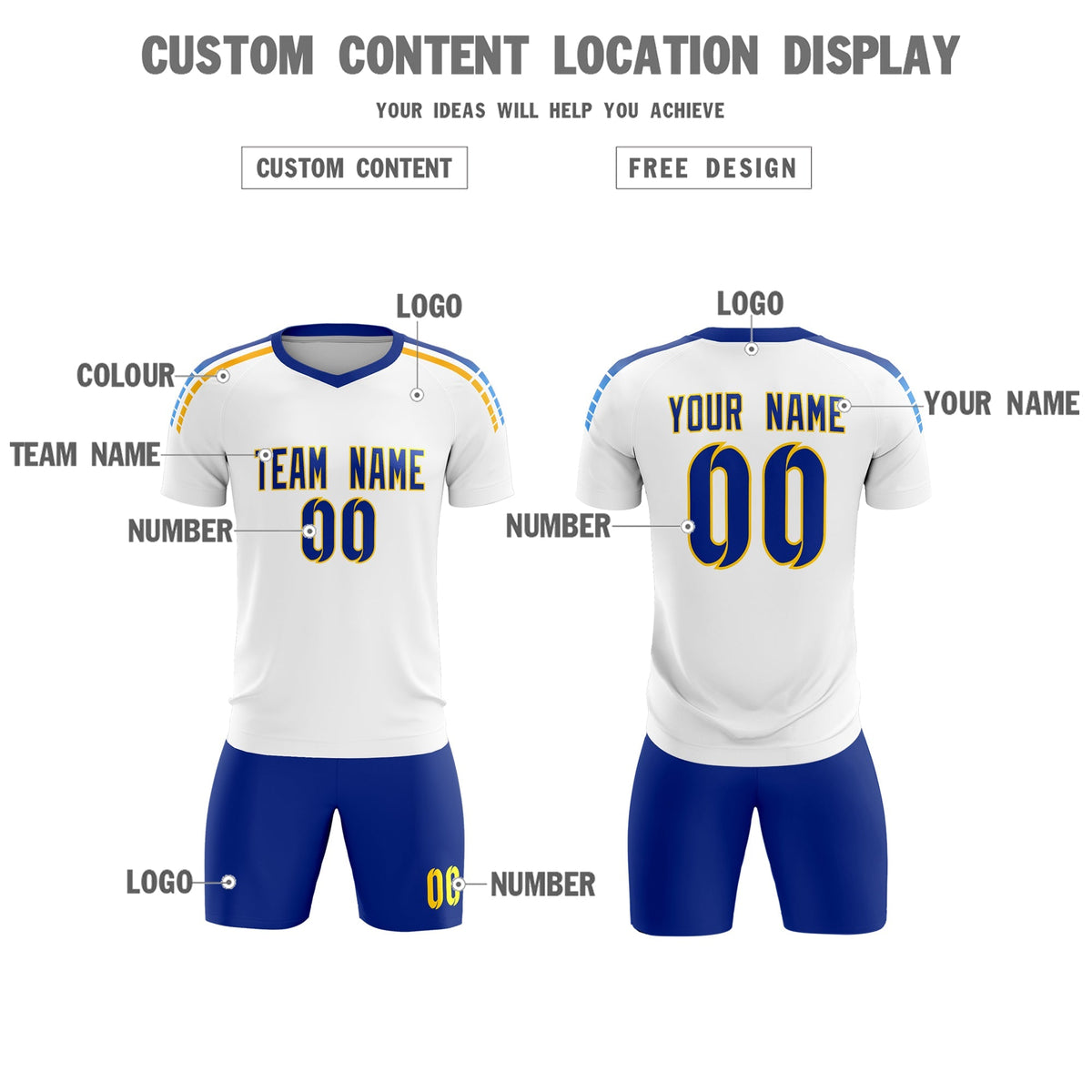 Custom White Raglan Shoulder Striped Football Kit Jersey