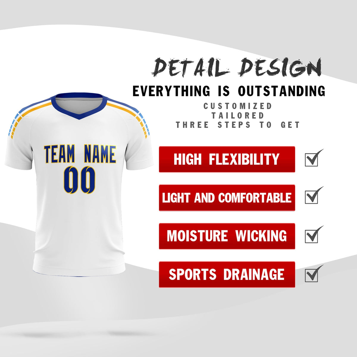 Custom White Raglan Shoulder Striped Football Kit Jersey