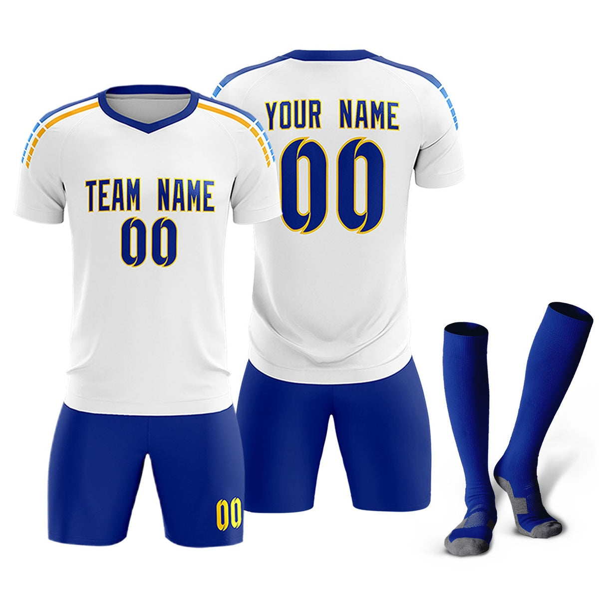 Custom White Raglan Shoulder Striped Football Kit Jersey