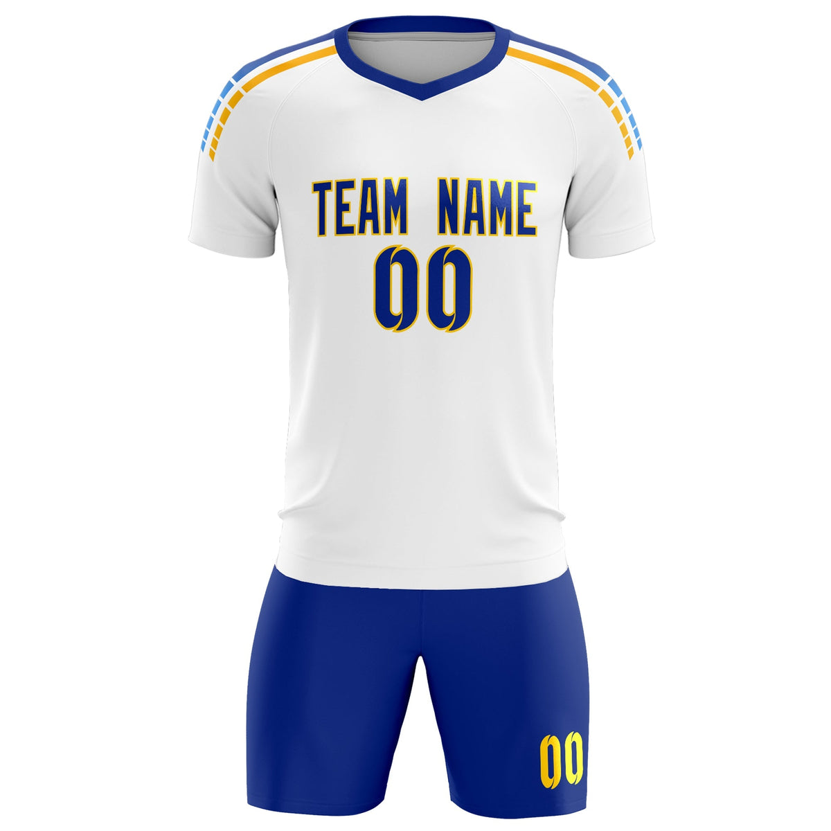 Custom White Raglan Shoulder Striped Football Kit Jersey