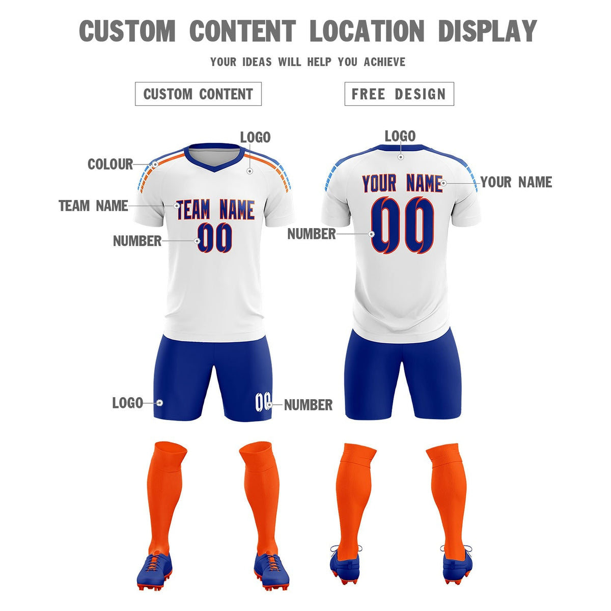 Custom White Raglan Shoulder Striped Football Kit Jersey