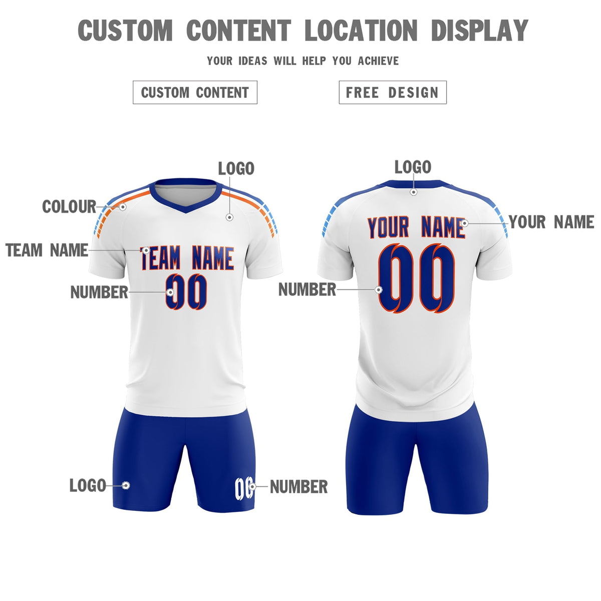 Custom White Raglan Shoulder Striped Football Kit Jersey