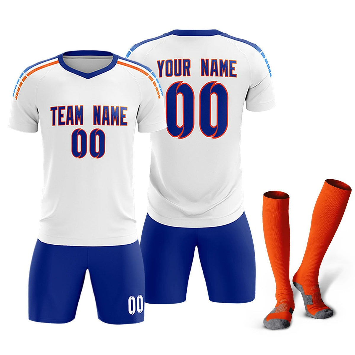 Custom White Raglan Shoulder Striped Football Kit Jersey