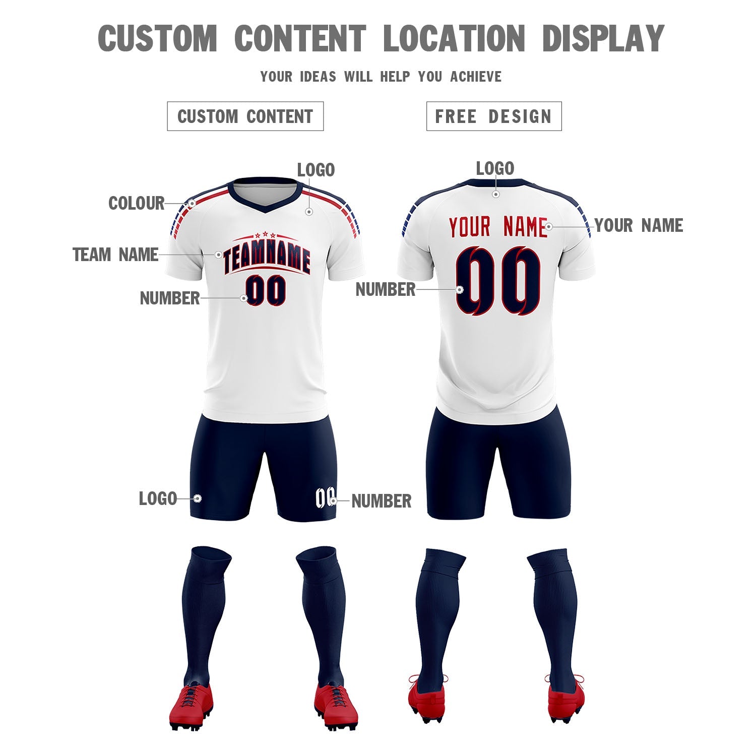 Benutzerdefinierte weiß gestreifte Quick Dry Tops Fußball Kits Jersey
