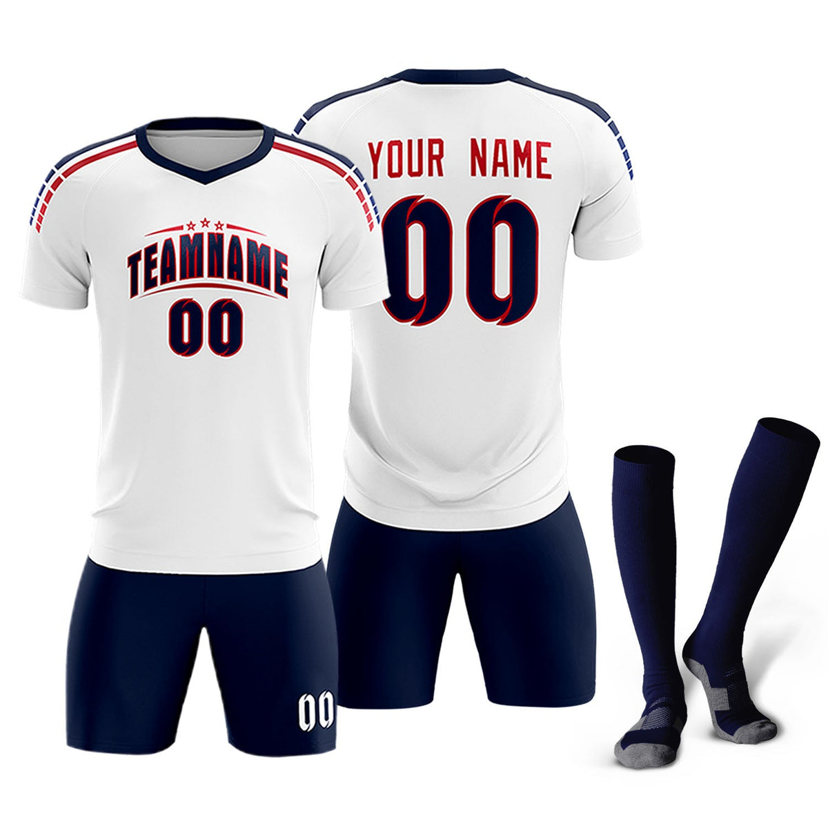 Custom white Striped Quick Dry Tops Football Kits Jersey