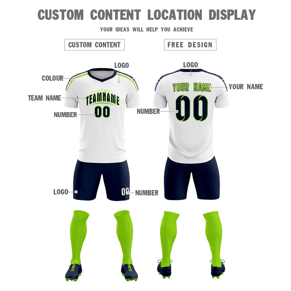 Custom White Raglan Shoulder Striped Football Kit Jersey
