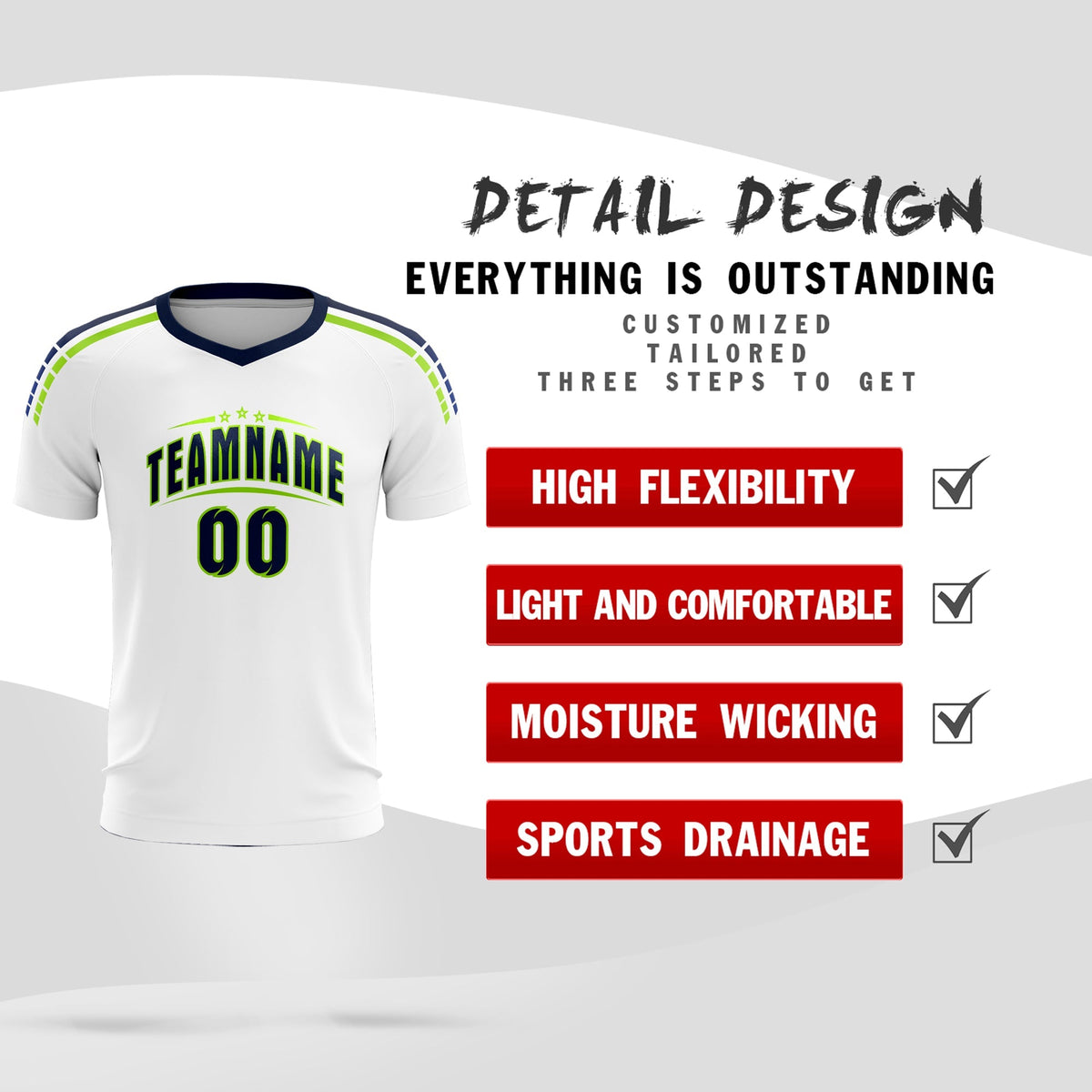 Custom White Raglan Shoulder Striped Football Kit Jersey