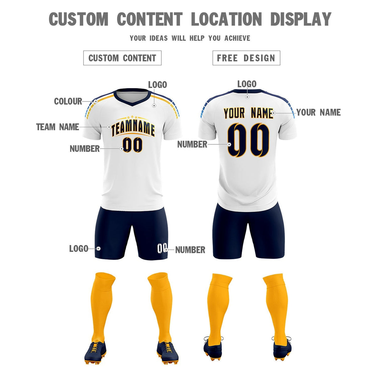 Custom White Raglan Shoulder Striped Football Kit Jersey