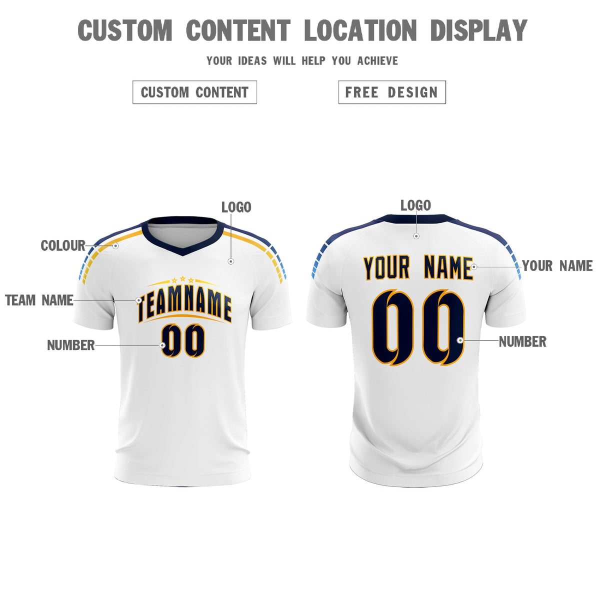 Custom White Raglan Shoulder Striped Football Kit Jersey
