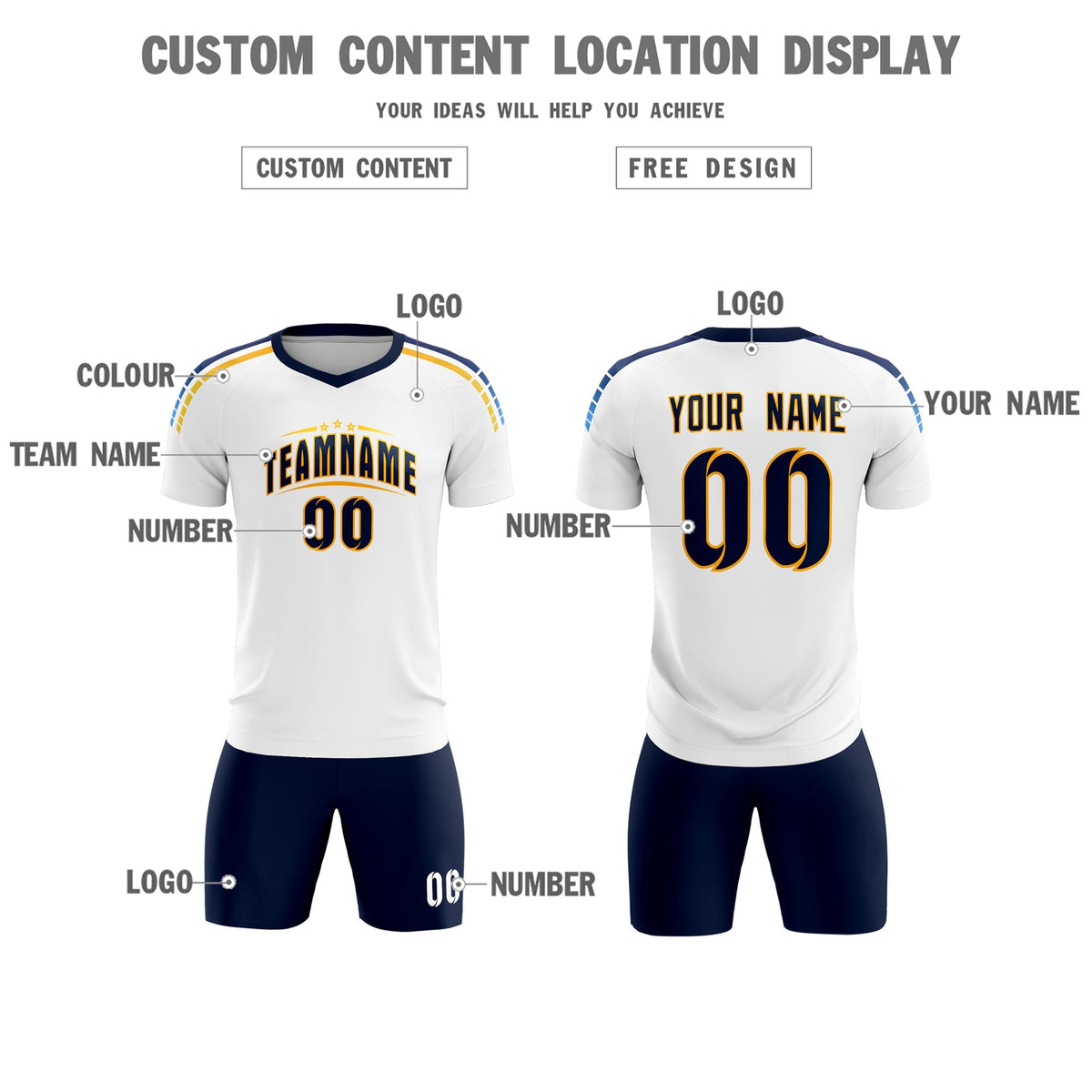Custom White Raglan Shoulder Striped Football Kit Jersey