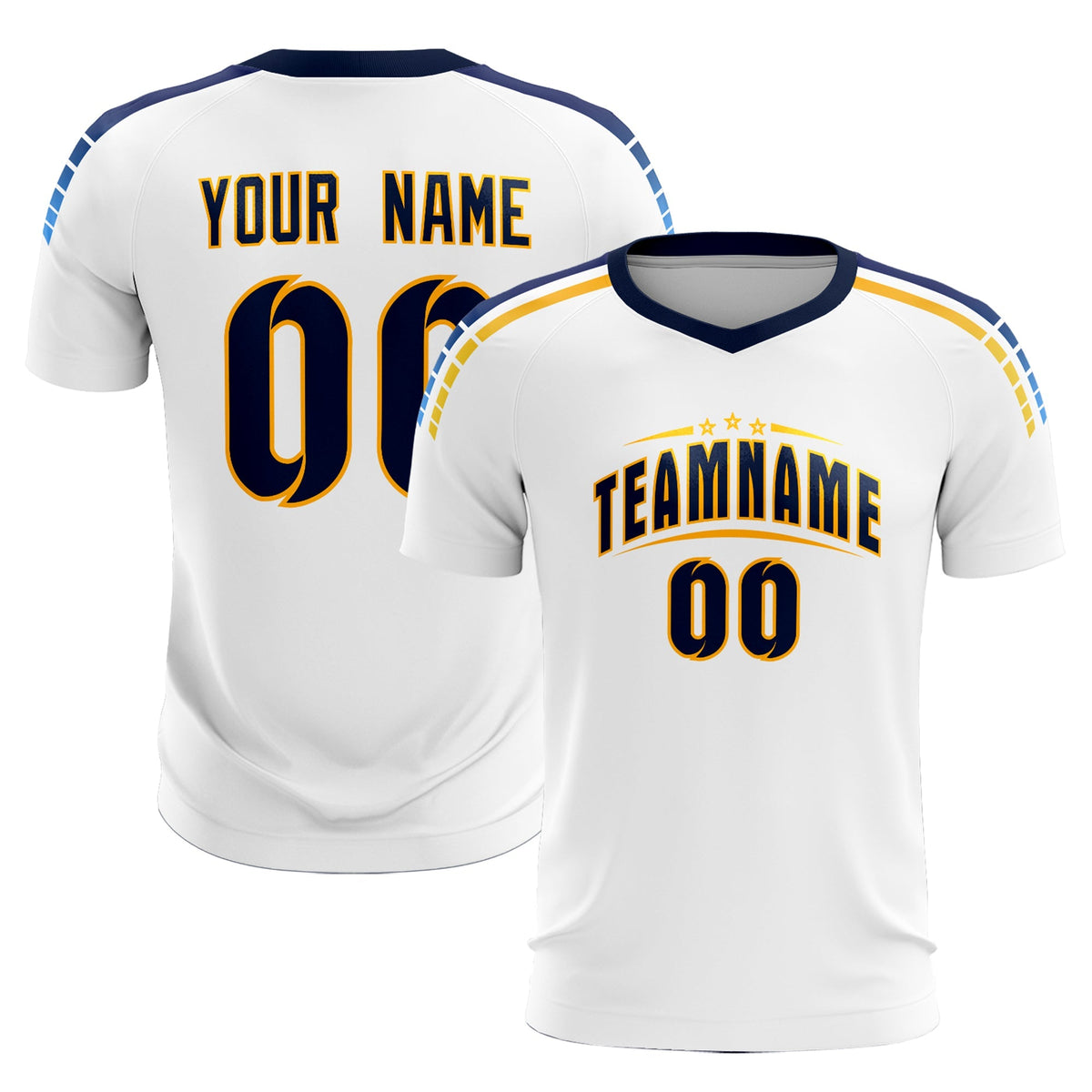 Custom White Raglan Shoulder Striped Football Kit Jersey