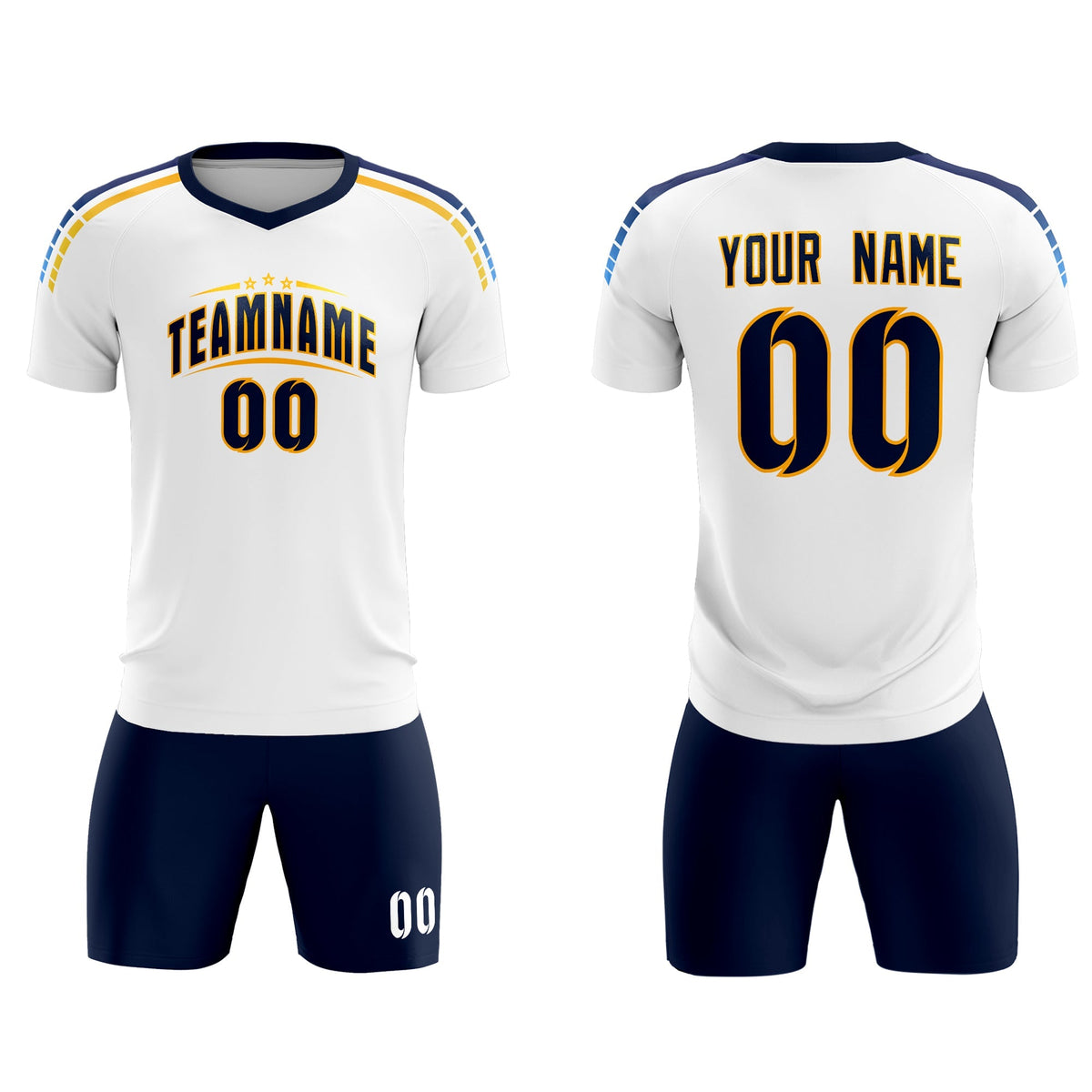 Custom White Raglan Shoulder Striped Football Kit Jersey