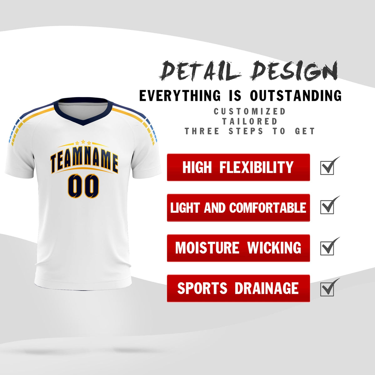 Custom White Raglan Shoulder Striped Football Kit Jersey