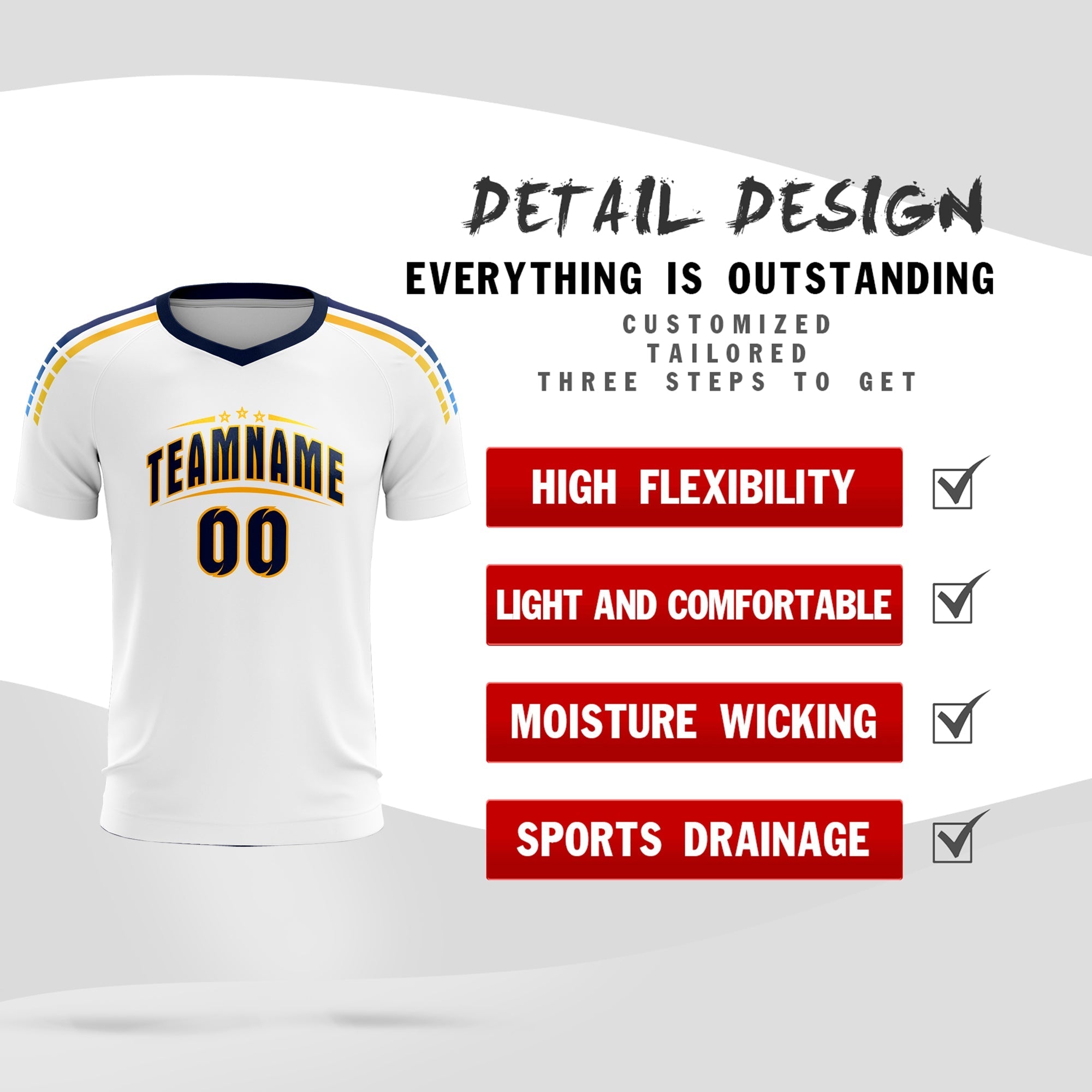 Custom White Raglan Shoulder Striped Football Kit Jersey