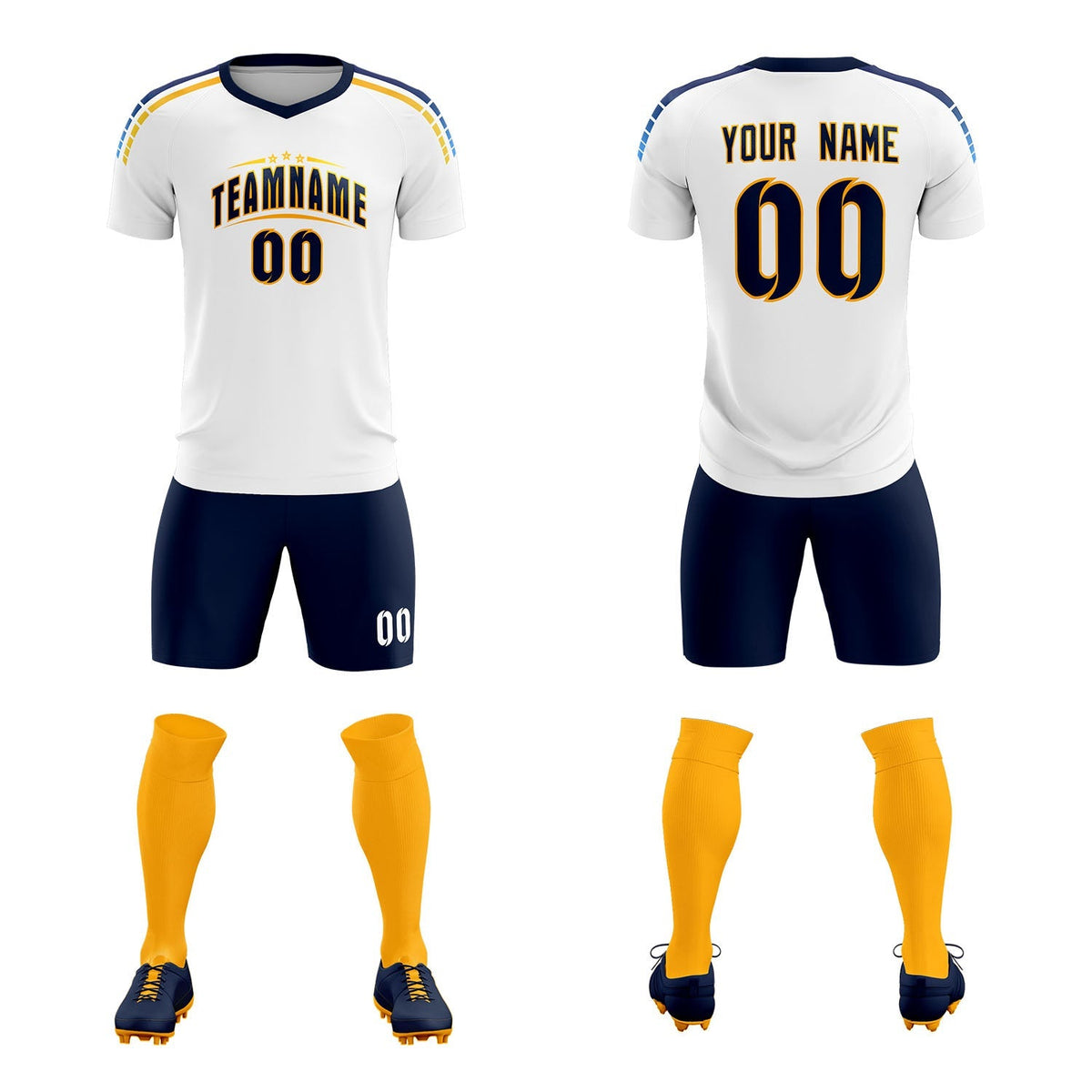 Custom White Raglan Shoulder Striped Football Kit Jersey