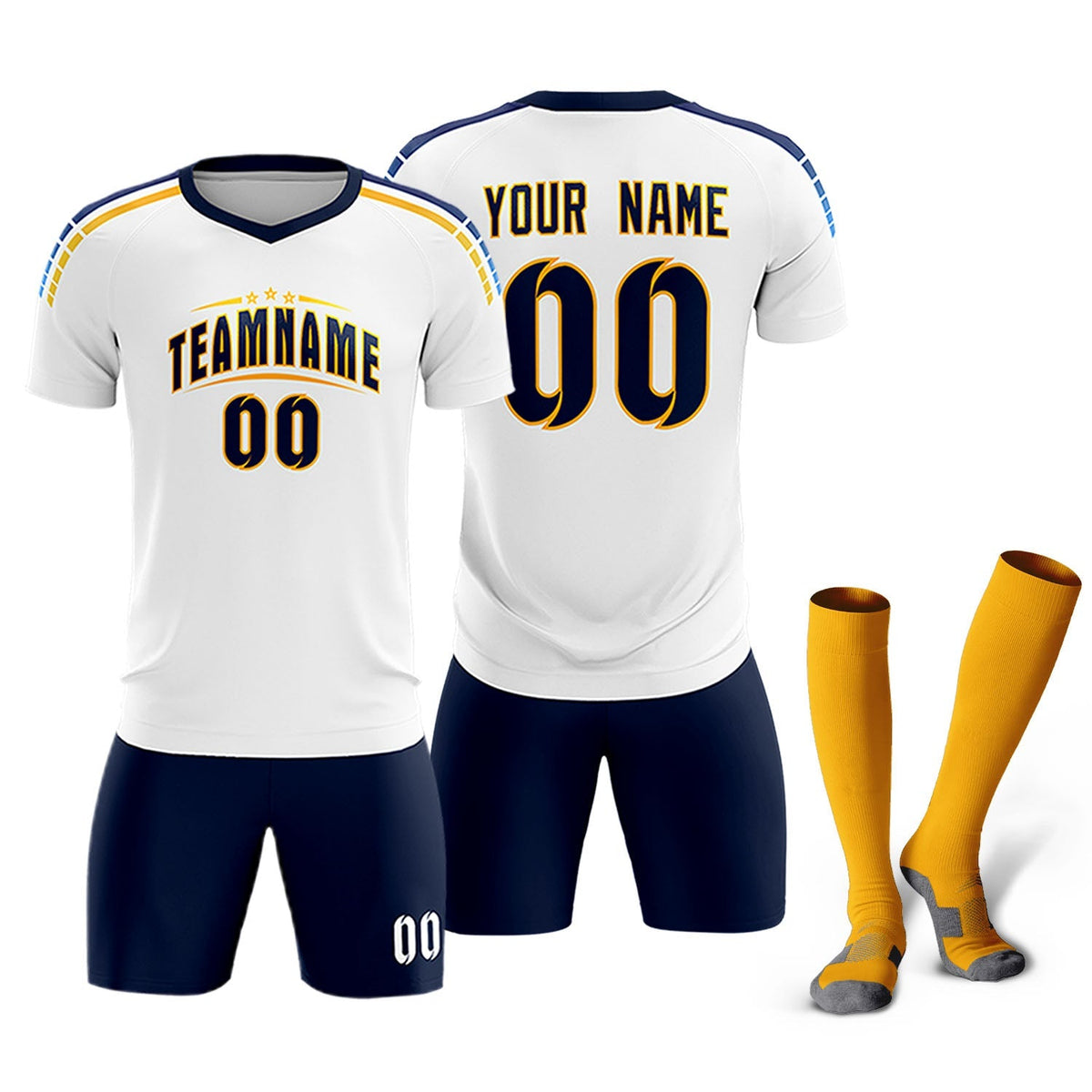 Custom White Raglan Shoulder Striped Football Kit Jersey