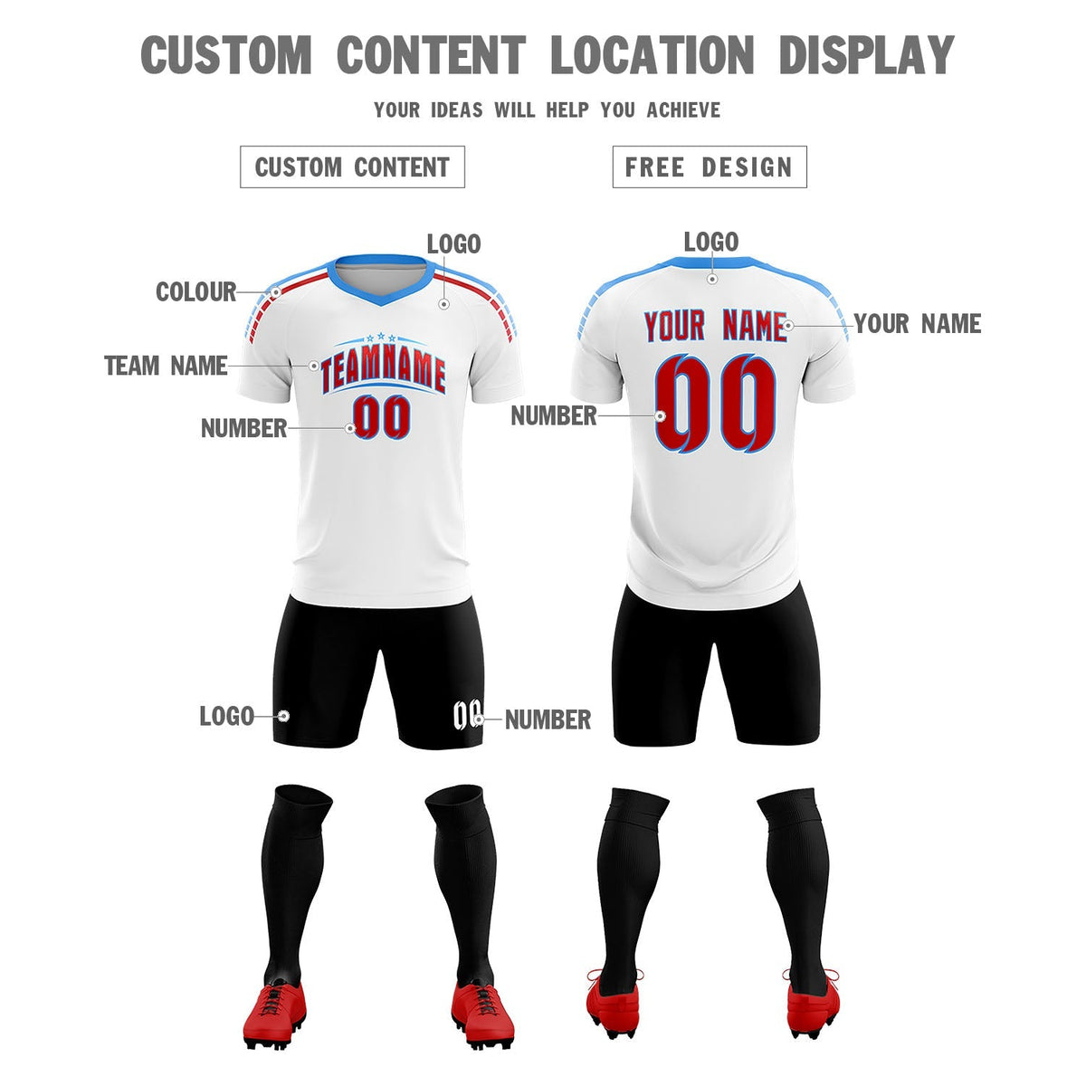 Custom White Raglan Shoulder Striped Football Kit Jersey