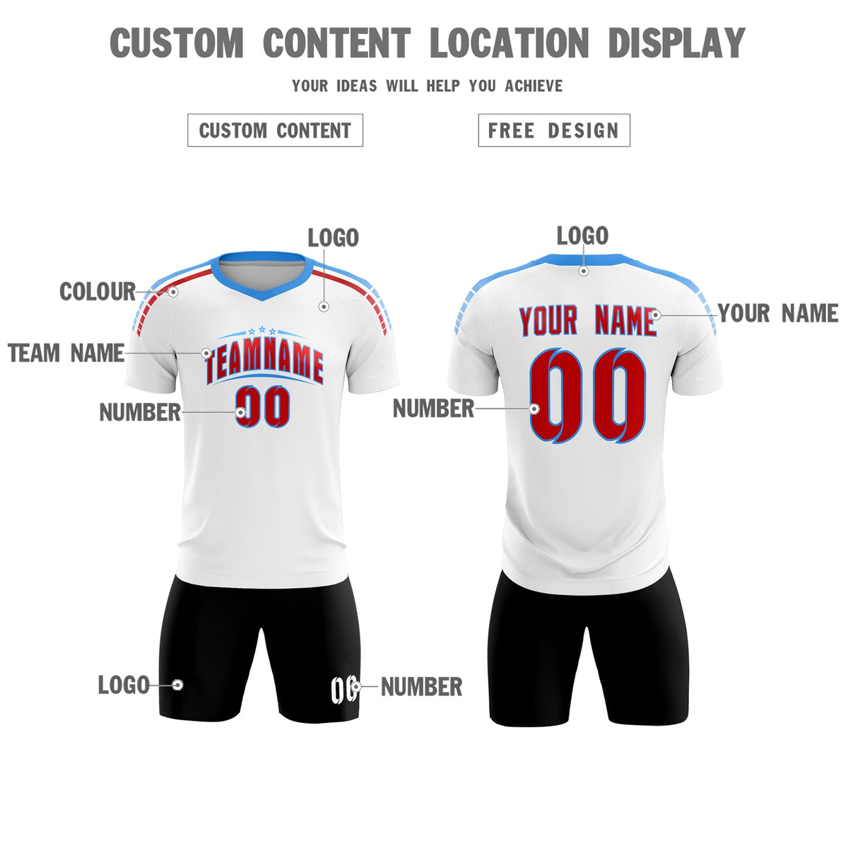 Custom White Raglan Shoulder Striped Football Kit Jersey