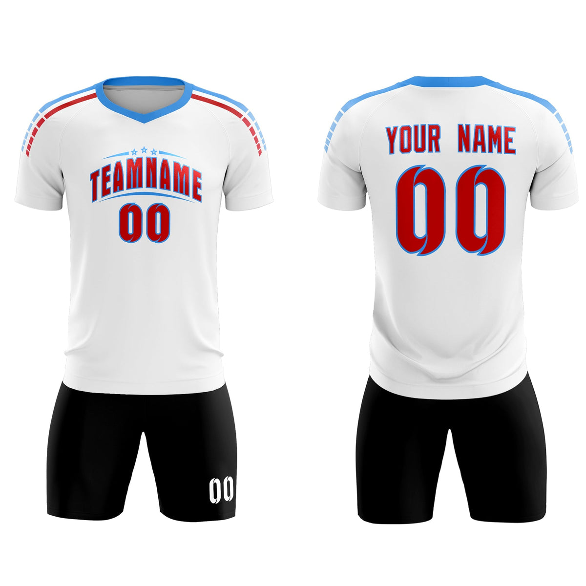 Custom White Raglan Shoulder Striped Football Kit Jersey