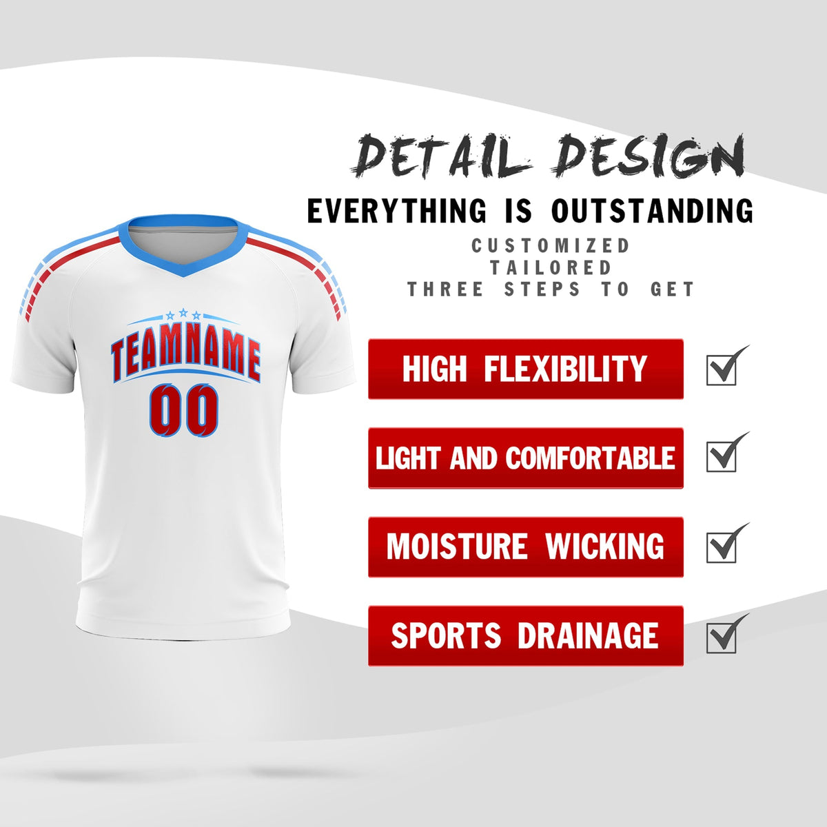 Custom White Raglan Shoulder Striped Football Kit Jersey