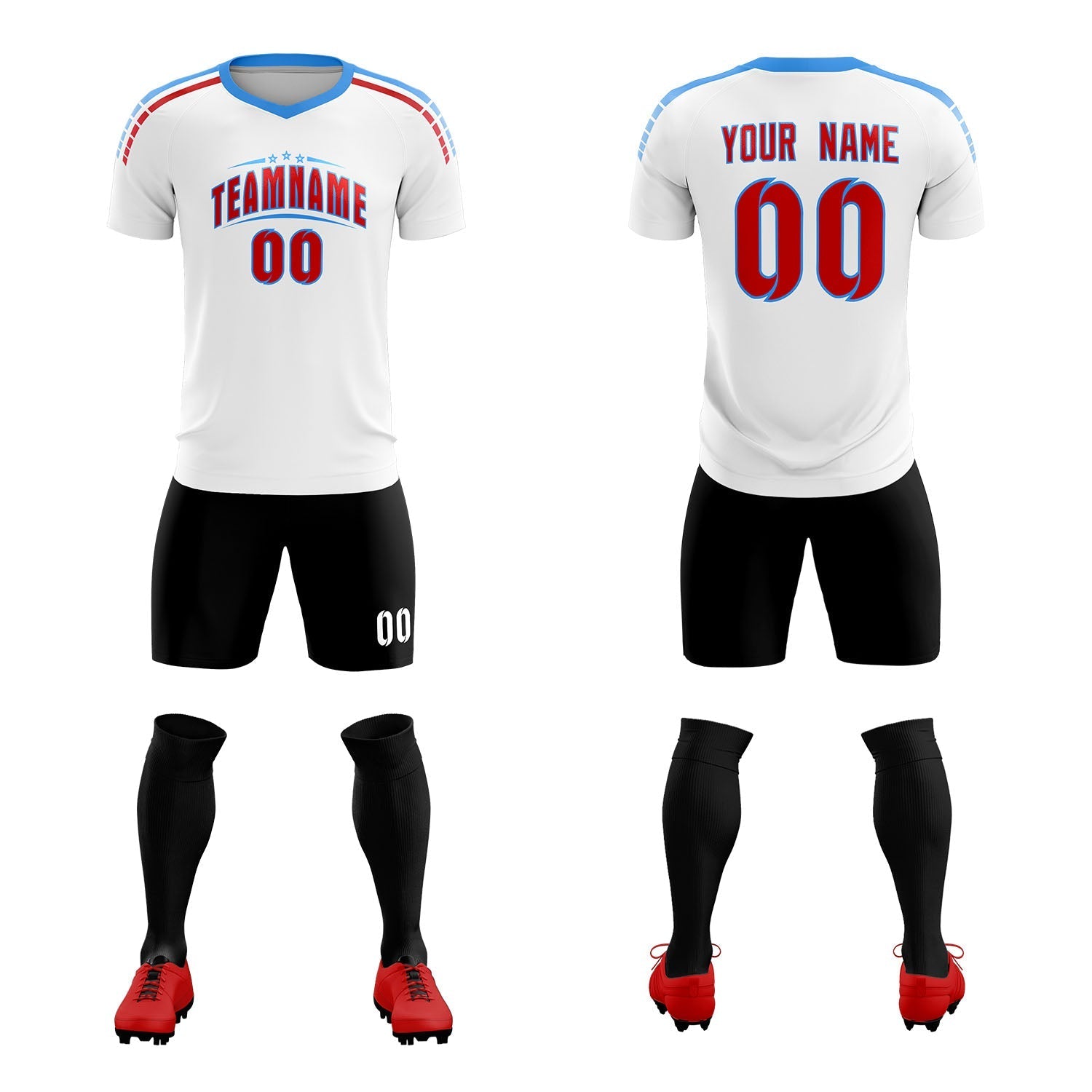 Custom White Raglan Shoulder Striped Football Kit Jersey