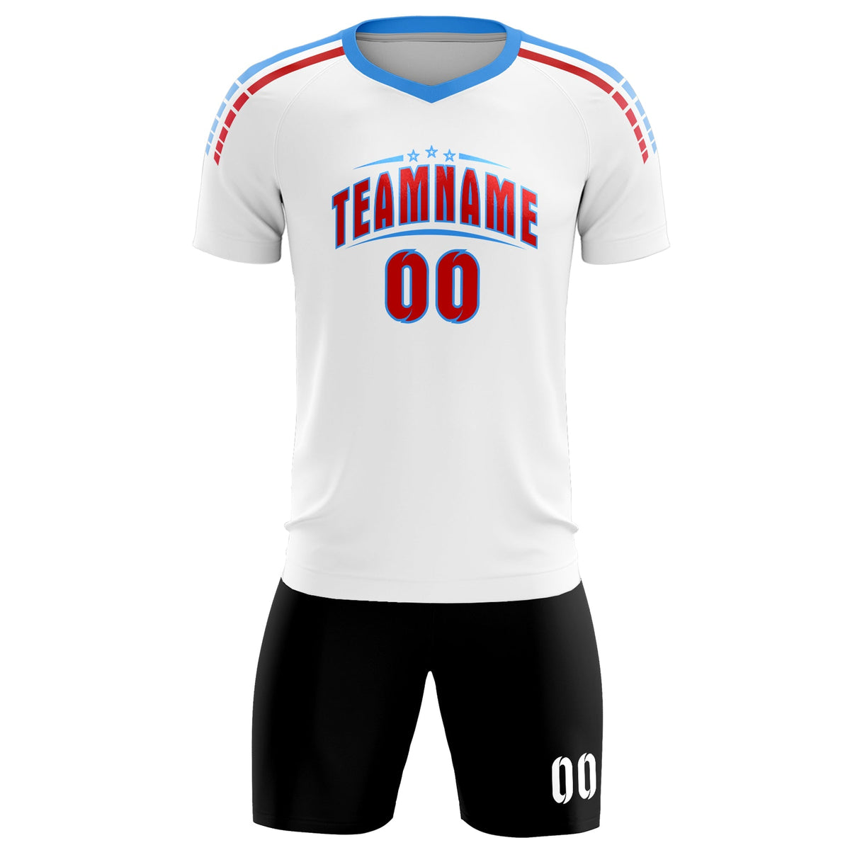 Custom White Raglan Shoulder Striped Football Kit Jersey