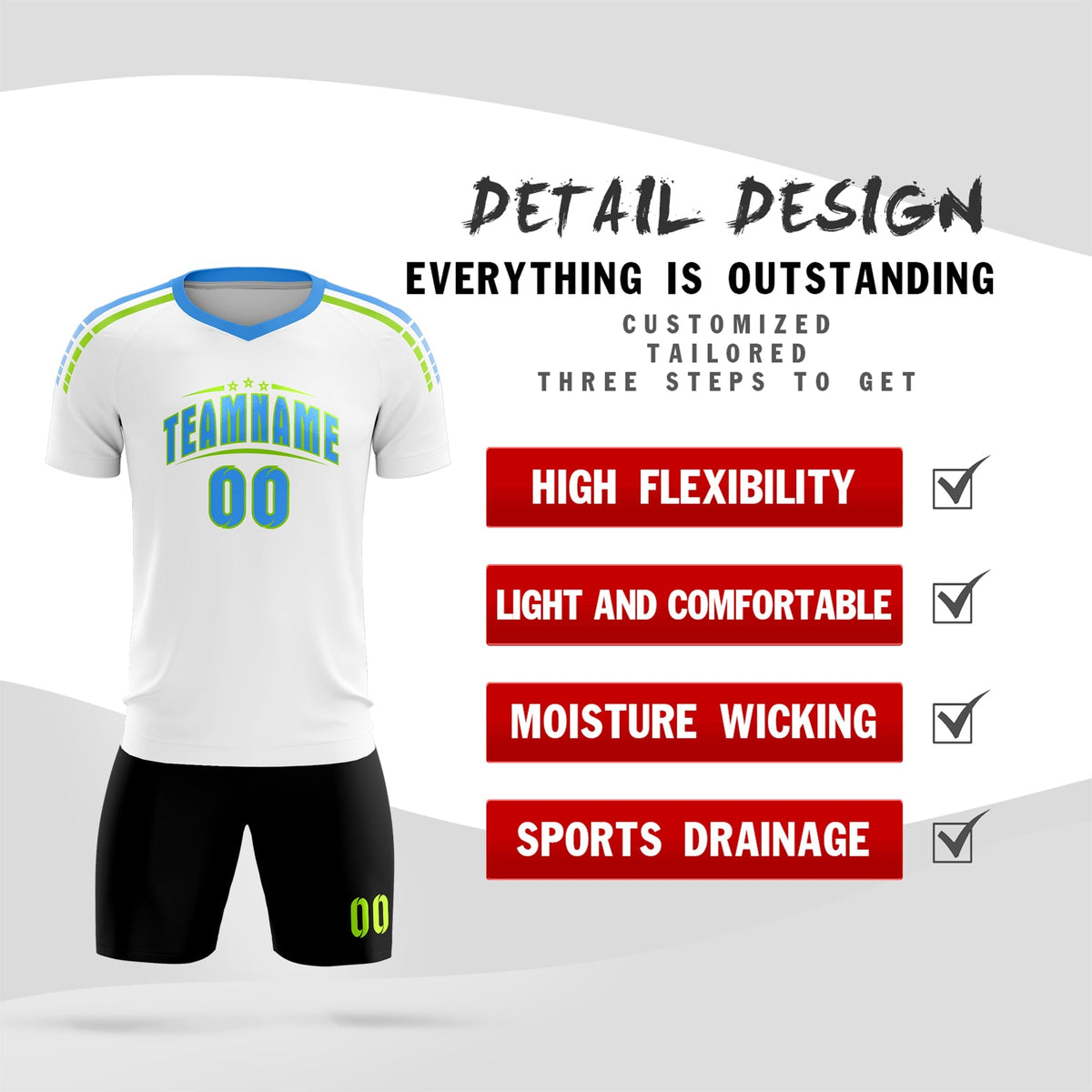 Custom White Raglan Shoulder Striped Football Kit Jersey