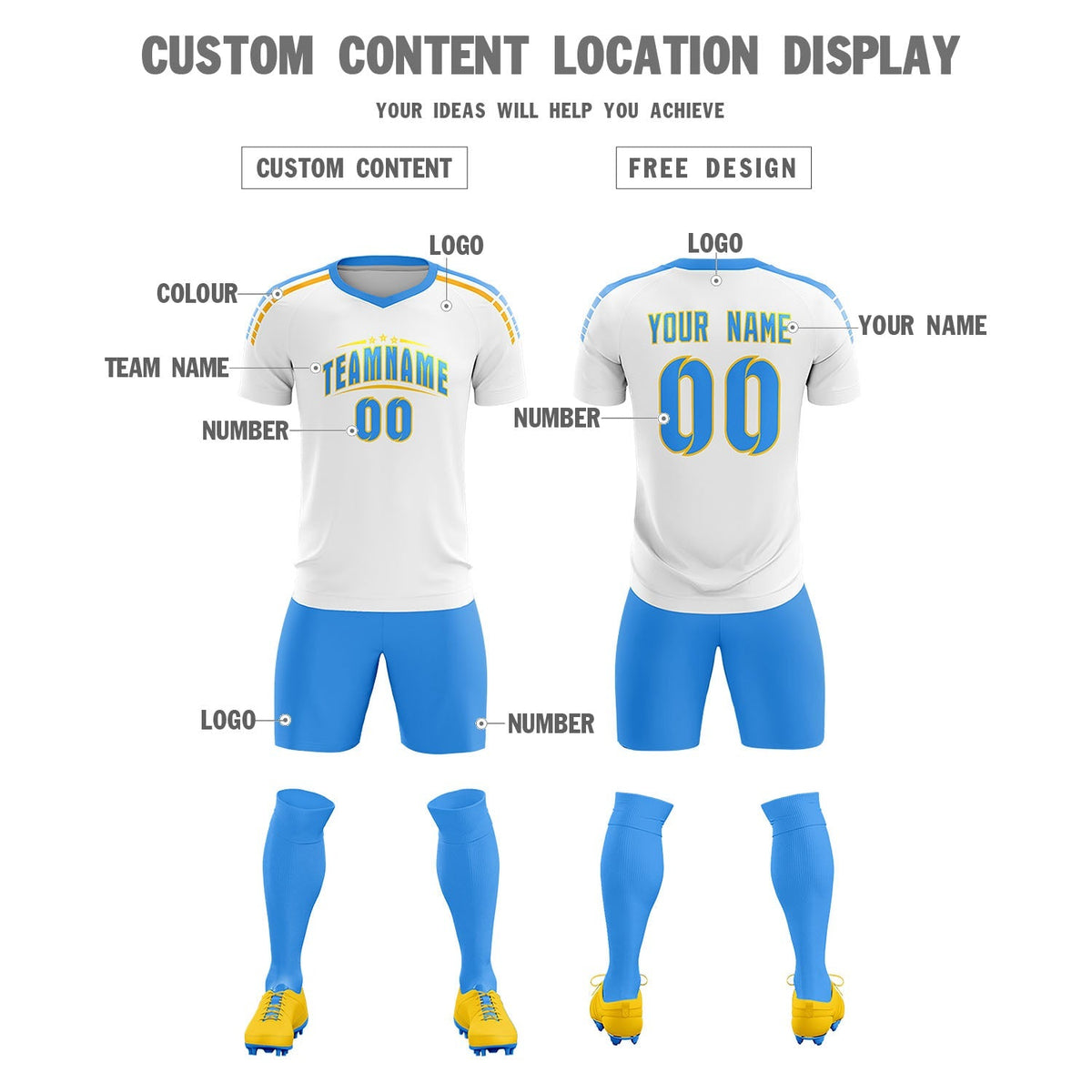 Custom White Raglan Shoulder Striped Football Kit Jersey