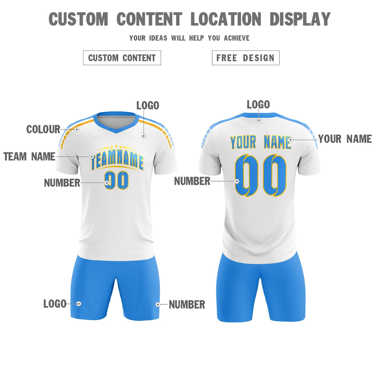Custom White Raglan Shoulder Striped Football Kit Jersey