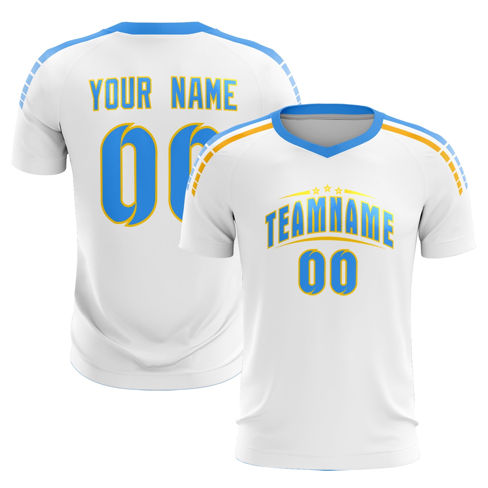 Custom White Raglan Shoulder Striped Football Kit Jersey