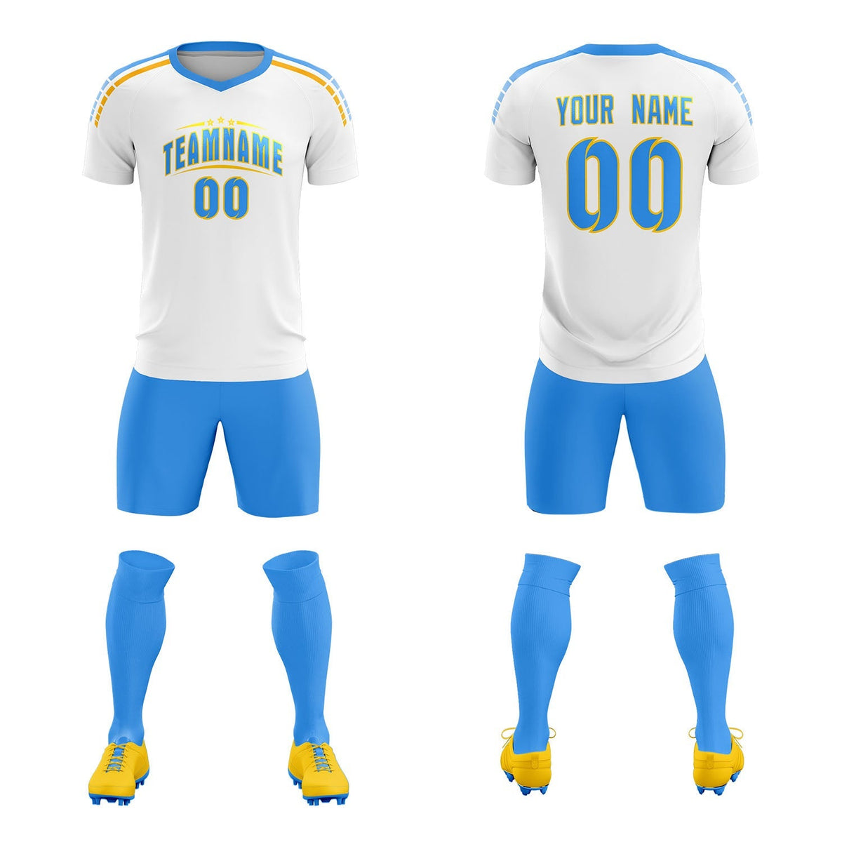 Custom White Raglan Shoulder Striped Football Kit Jersey