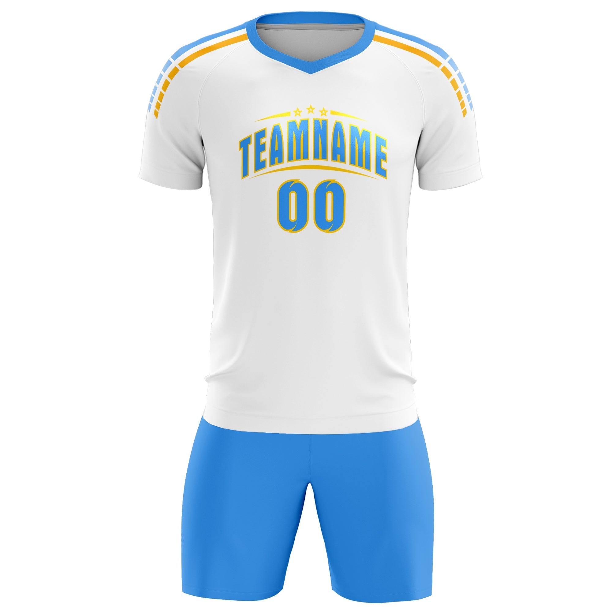 Custom White Raglan Shoulder Striped Football Kit Jersey