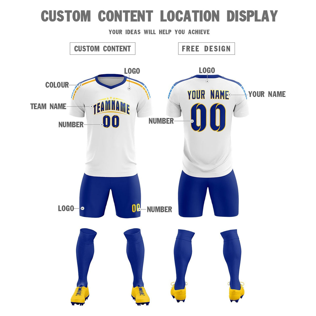 Custom White Raglan Shoulder Striped Football Kit Jersey