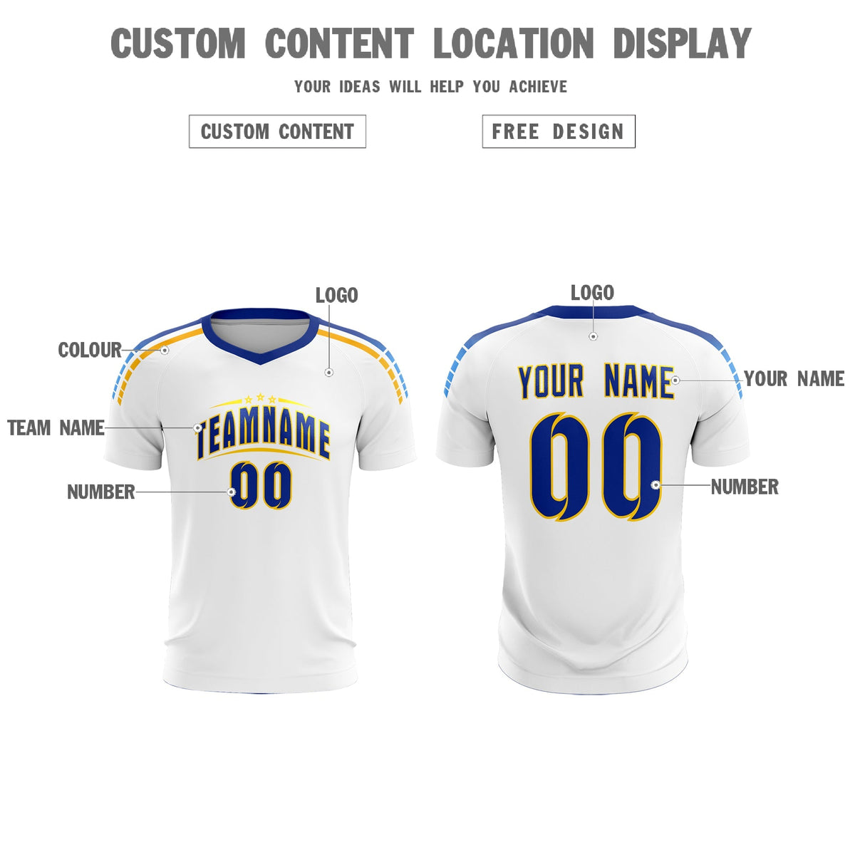 Custom White Raglan Shoulder Striped Football Kit Jersey