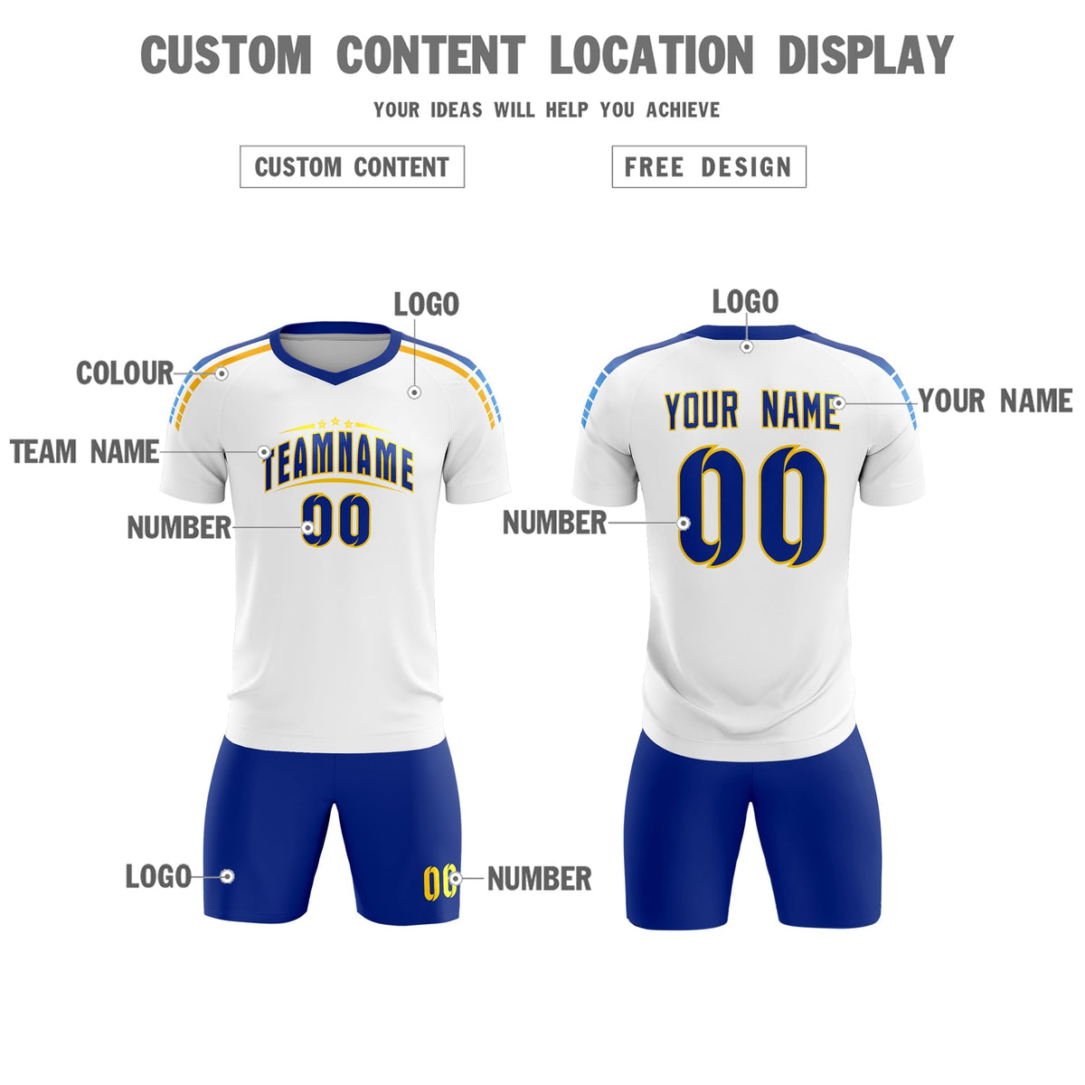 Custom White Raglan Shoulder Striped Football Kit Jersey