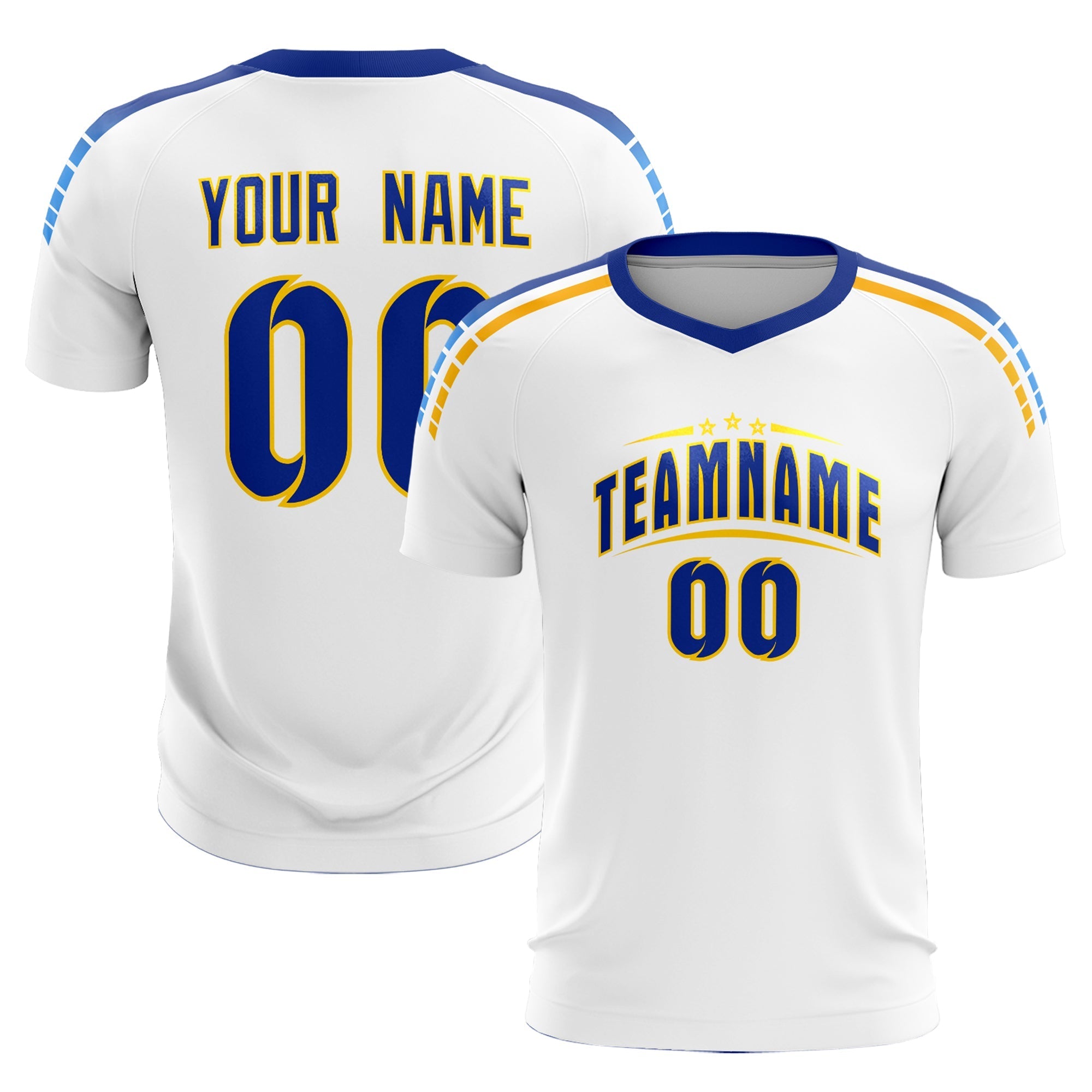 Custom White Raglan Shoulder Striped Football Kit Jersey