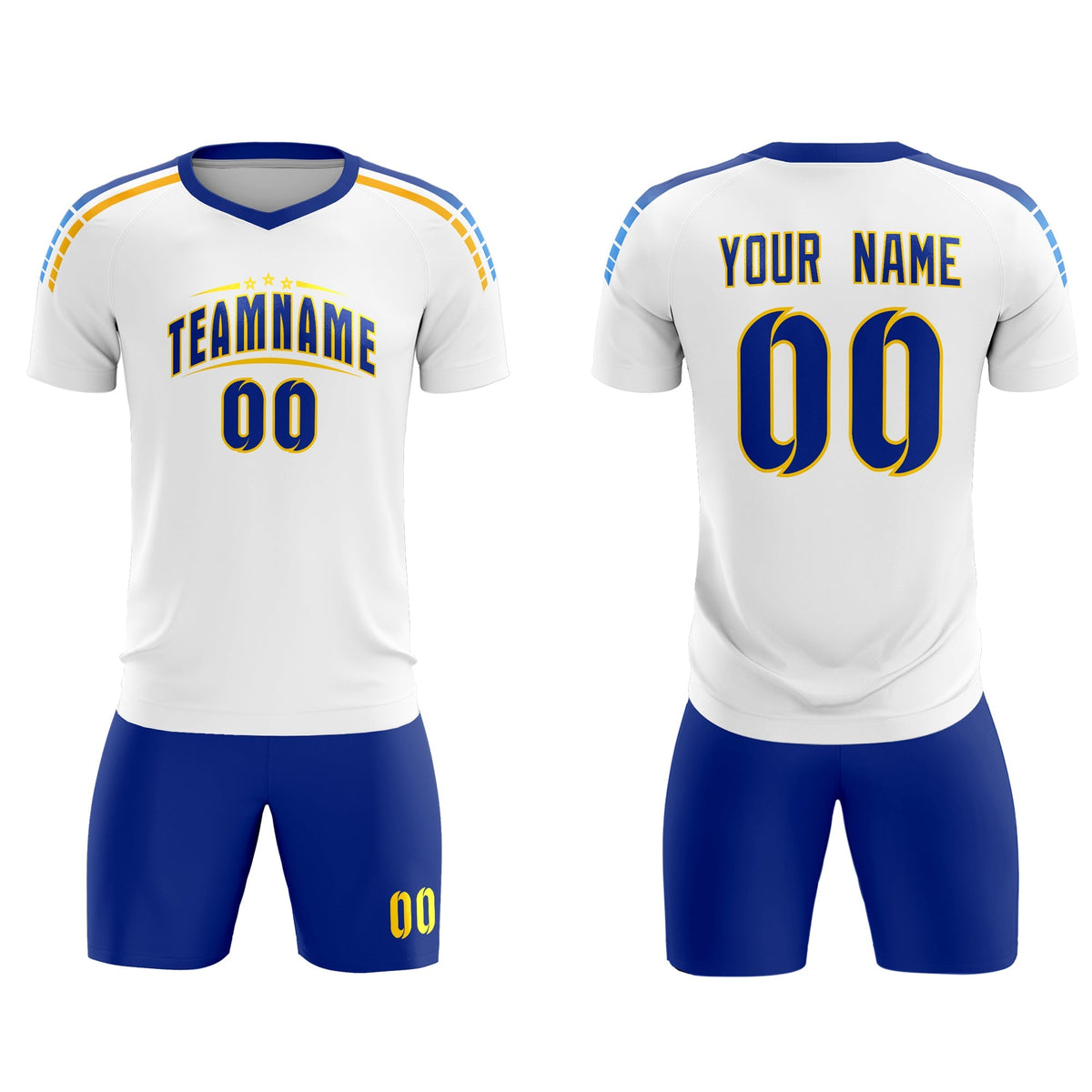 Custom White Raglan Shoulder Striped Football Kit Jersey