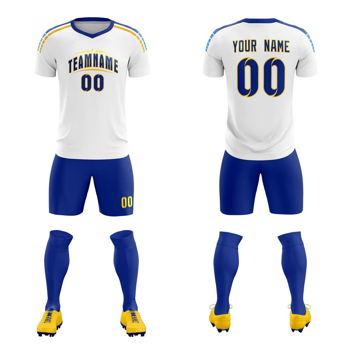 Custom White Raglan Shoulder Striped Football Kit Jersey