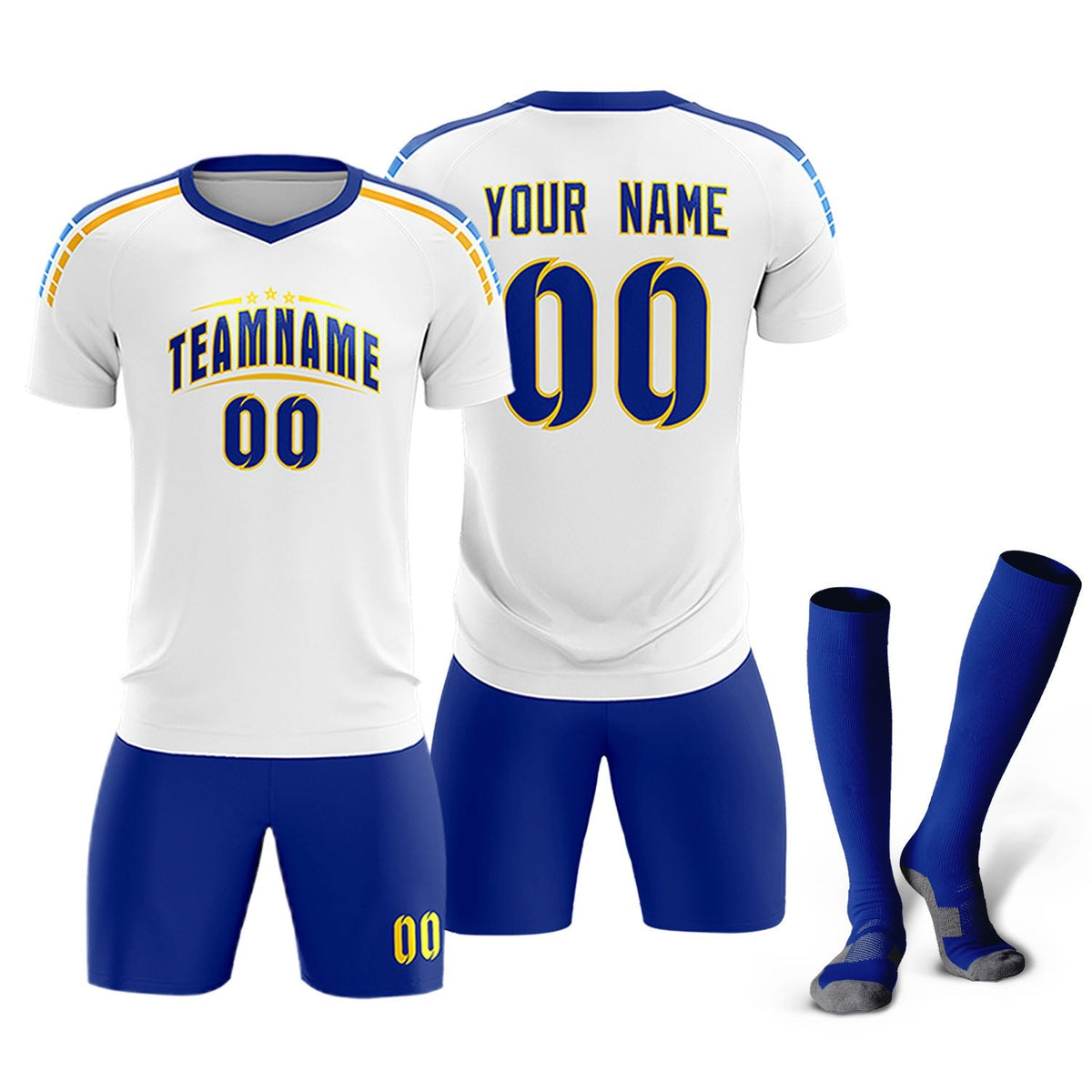 Custom White Raglan Shoulder Striped Football Kit Jersey
