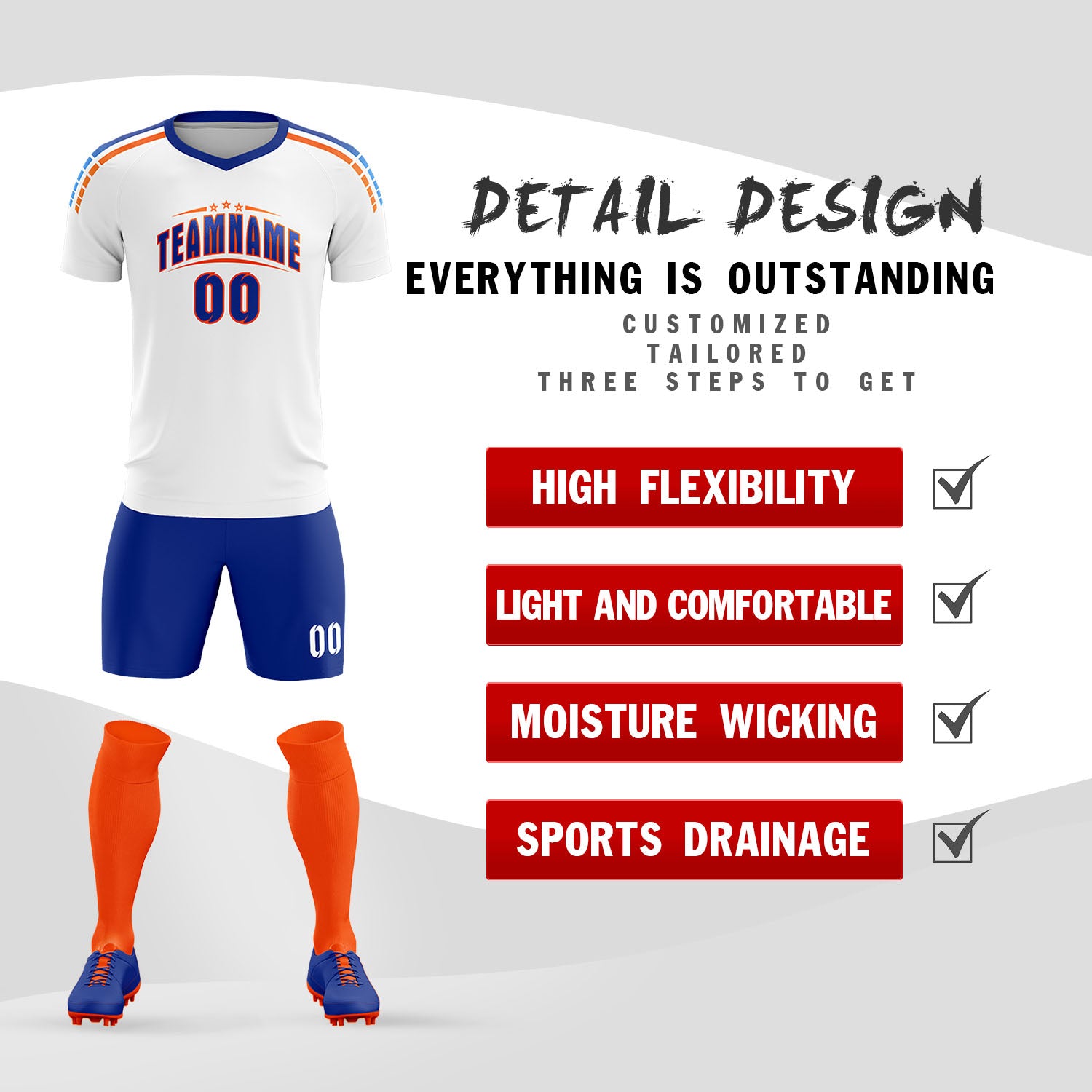 Custom White Raglan Shoulder Striped Football Kit Jersey